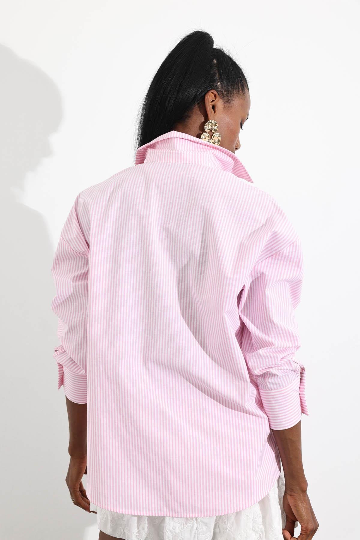 Pembe Çizgili Poplin Gömlek 