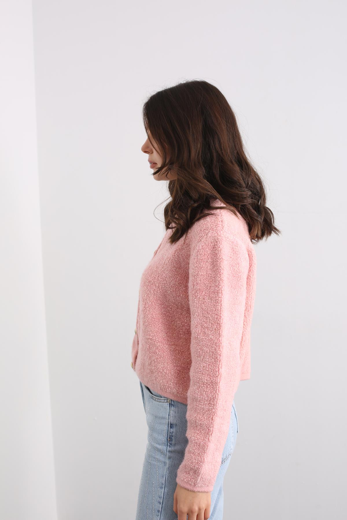 Pembe Gold Düğmeli Yumoş Hırka 220144