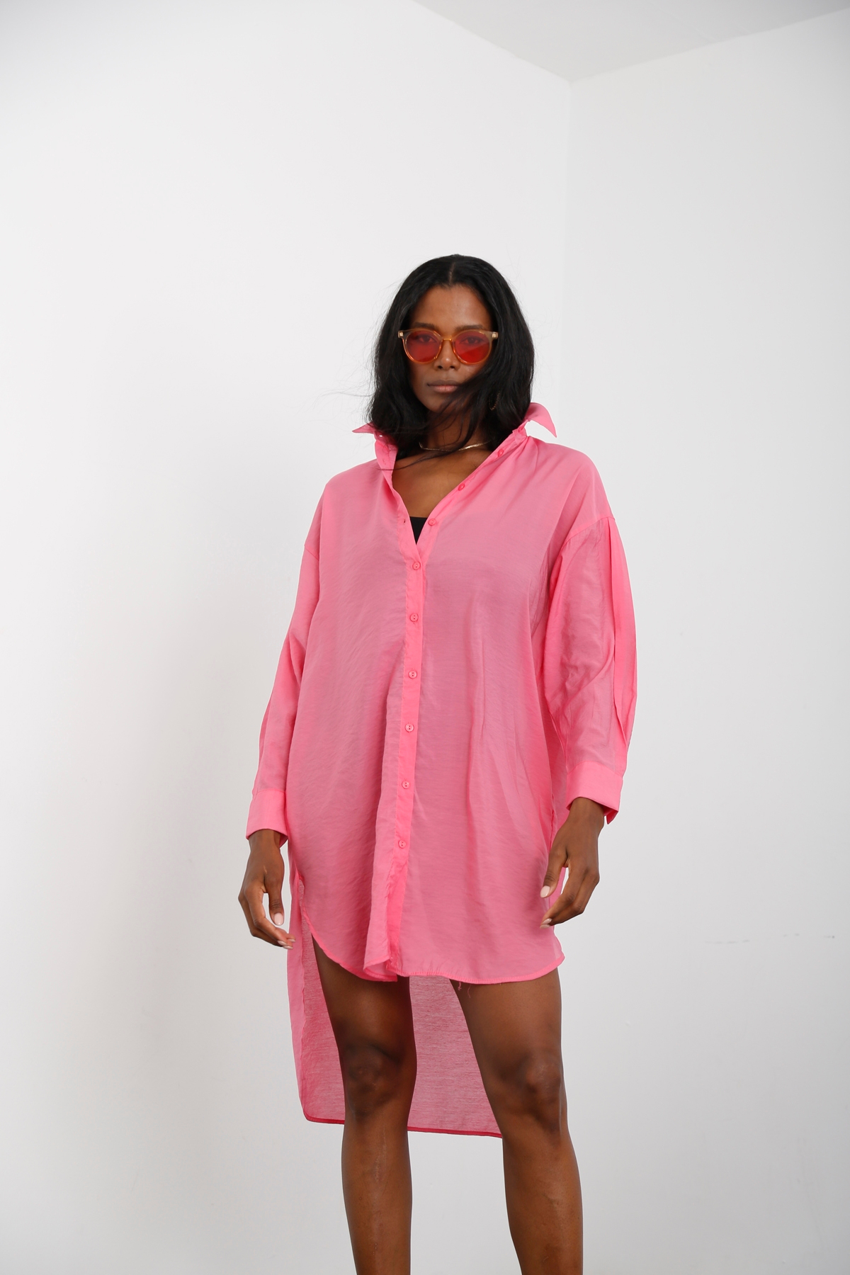 Pembe Gömlek Elbise 00307