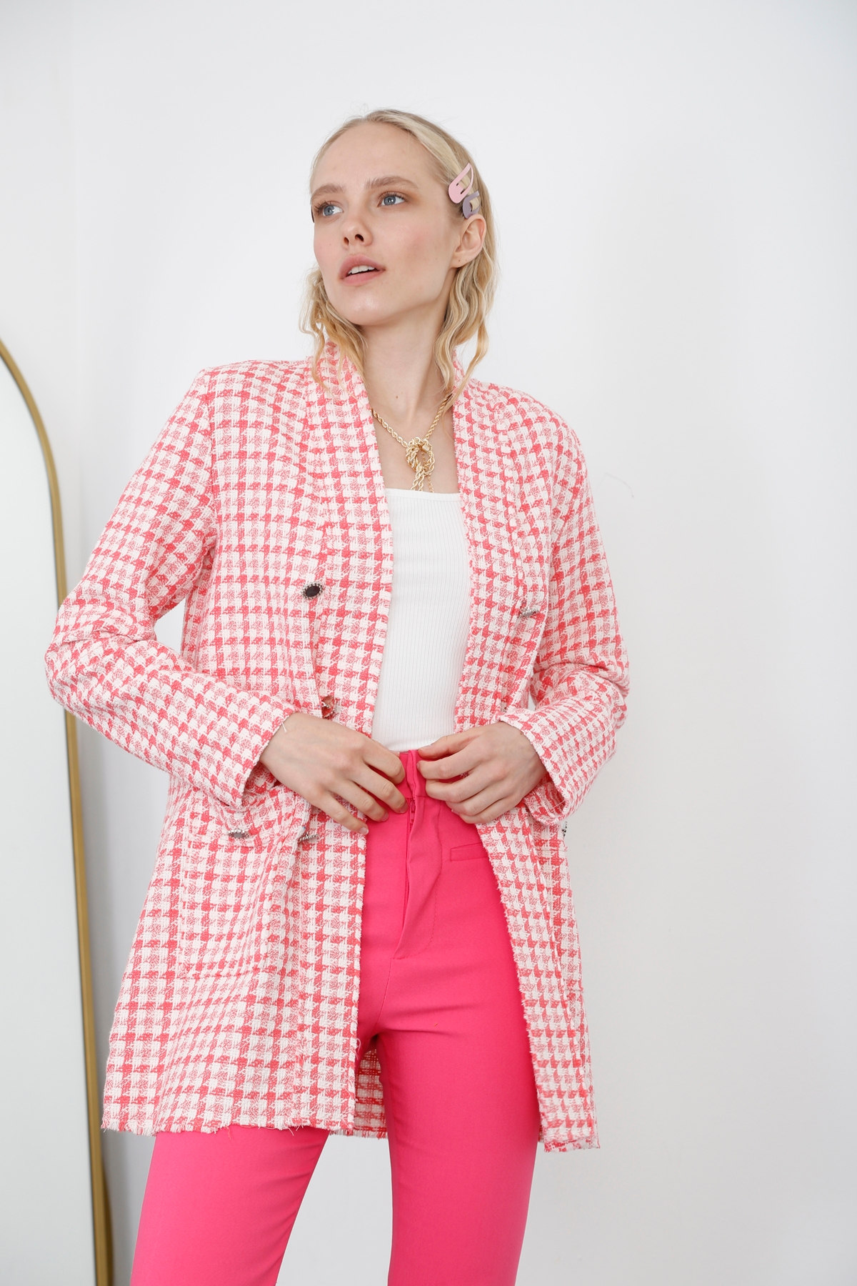 Pembe İnce Tüvit Ceket 4062