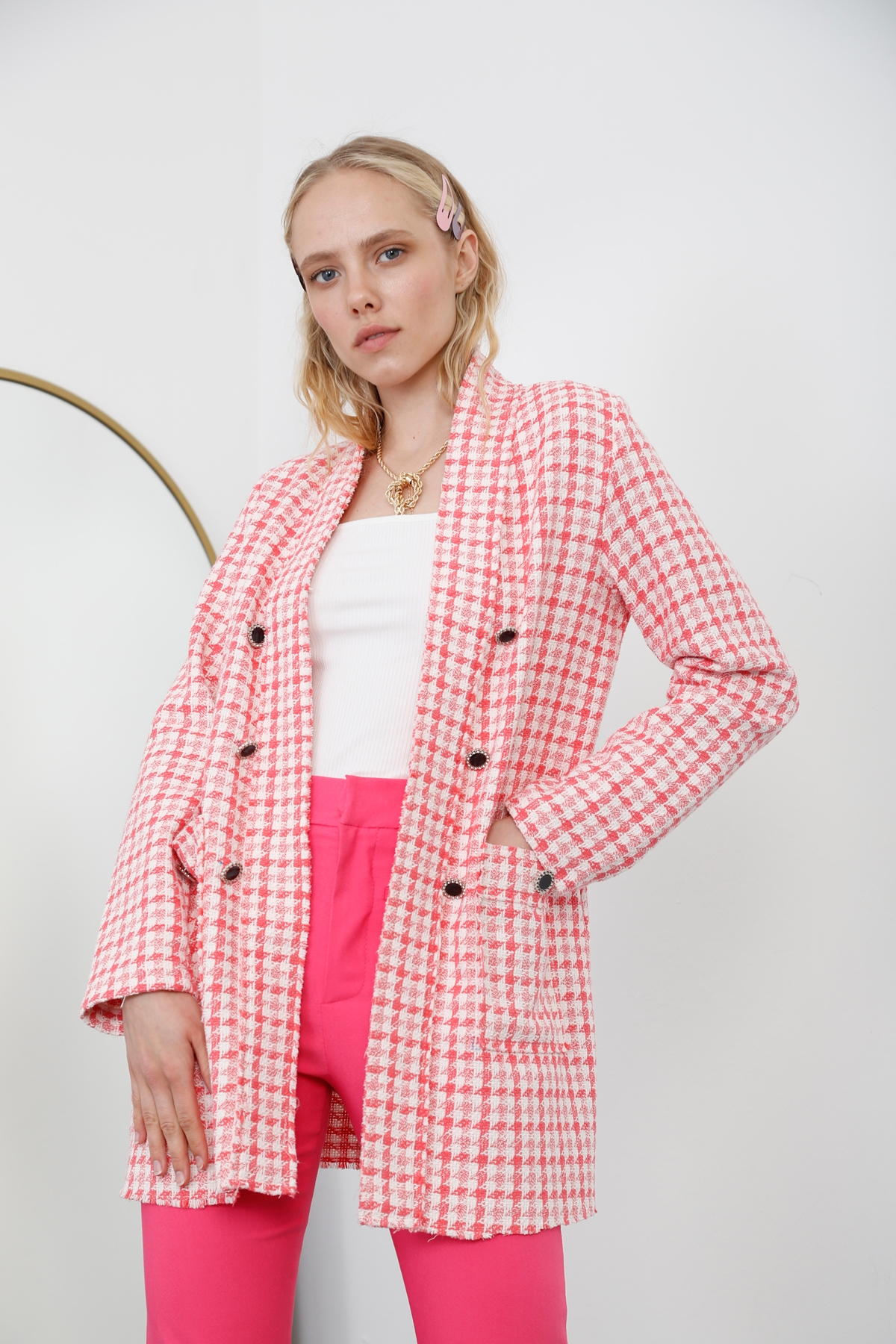 Pembe İnce Tüvit Ceket 4062