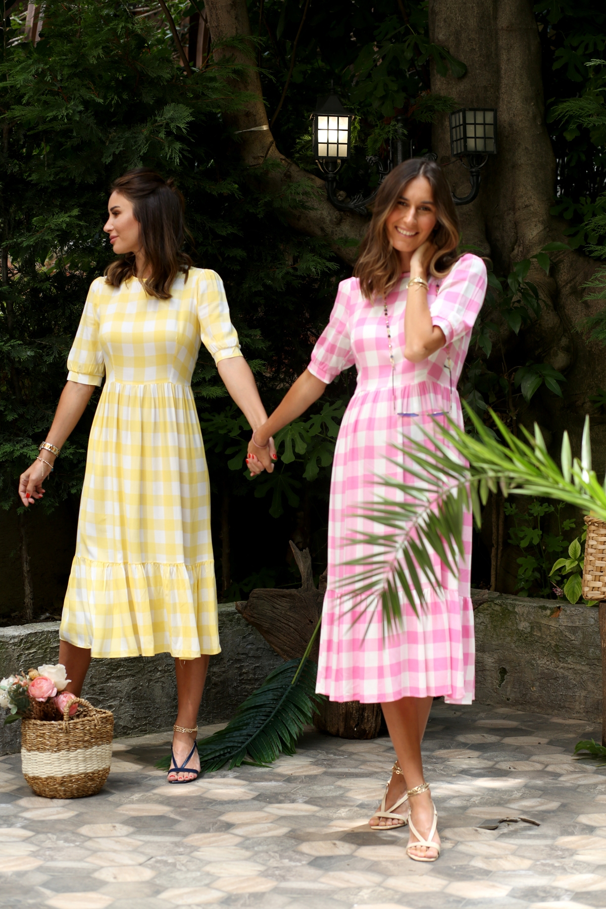 Pembe Kareli Kısa Kol Elbise 6442