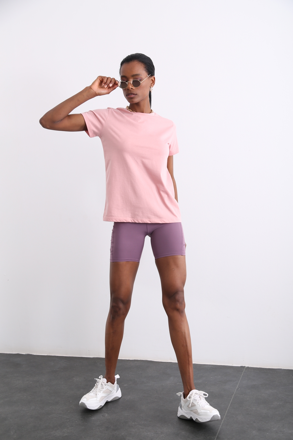 Pembe Organik Bisiklet Yaka Tshirt 