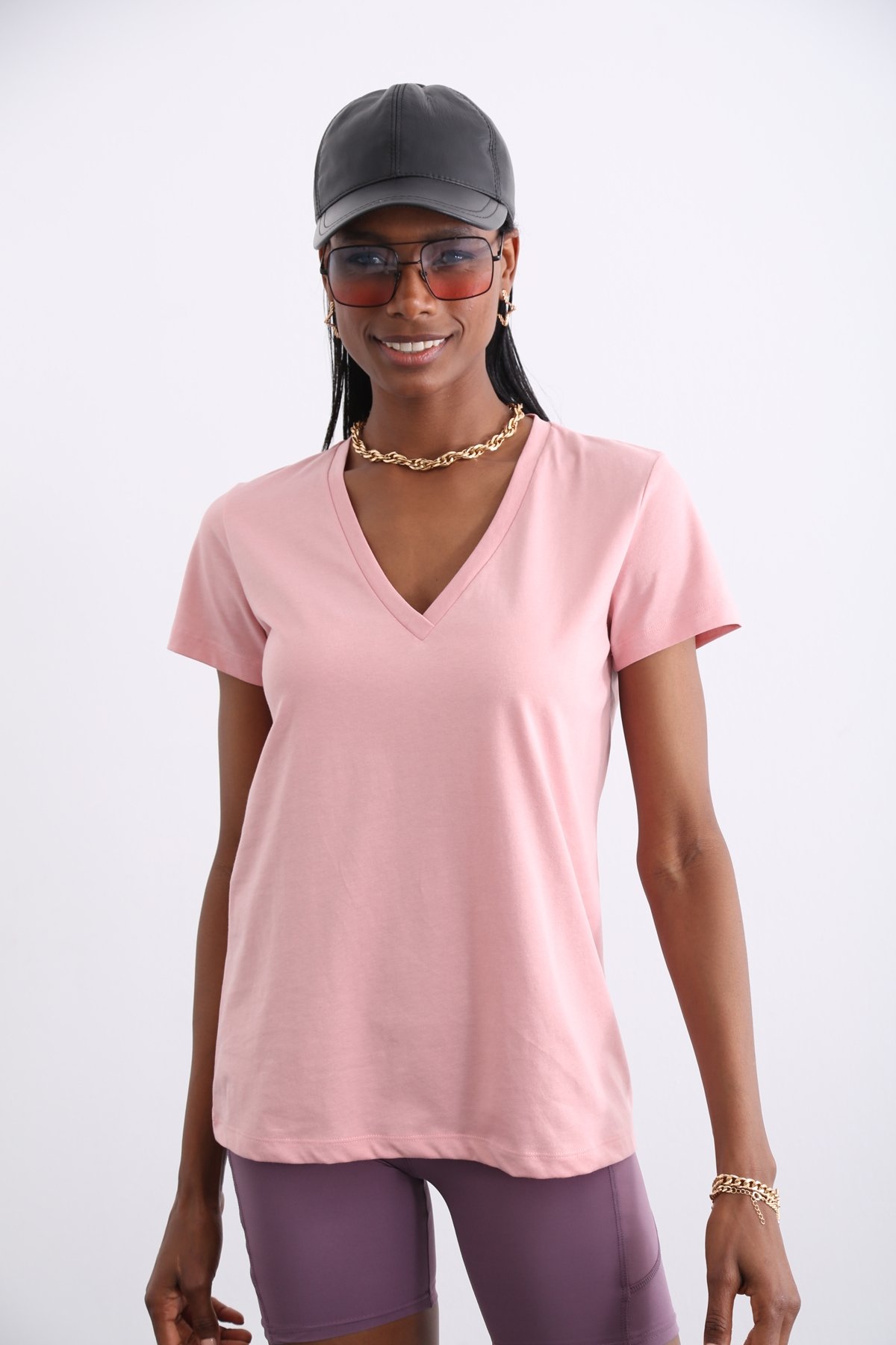 Pembe Organik V Yaka Tshirt 