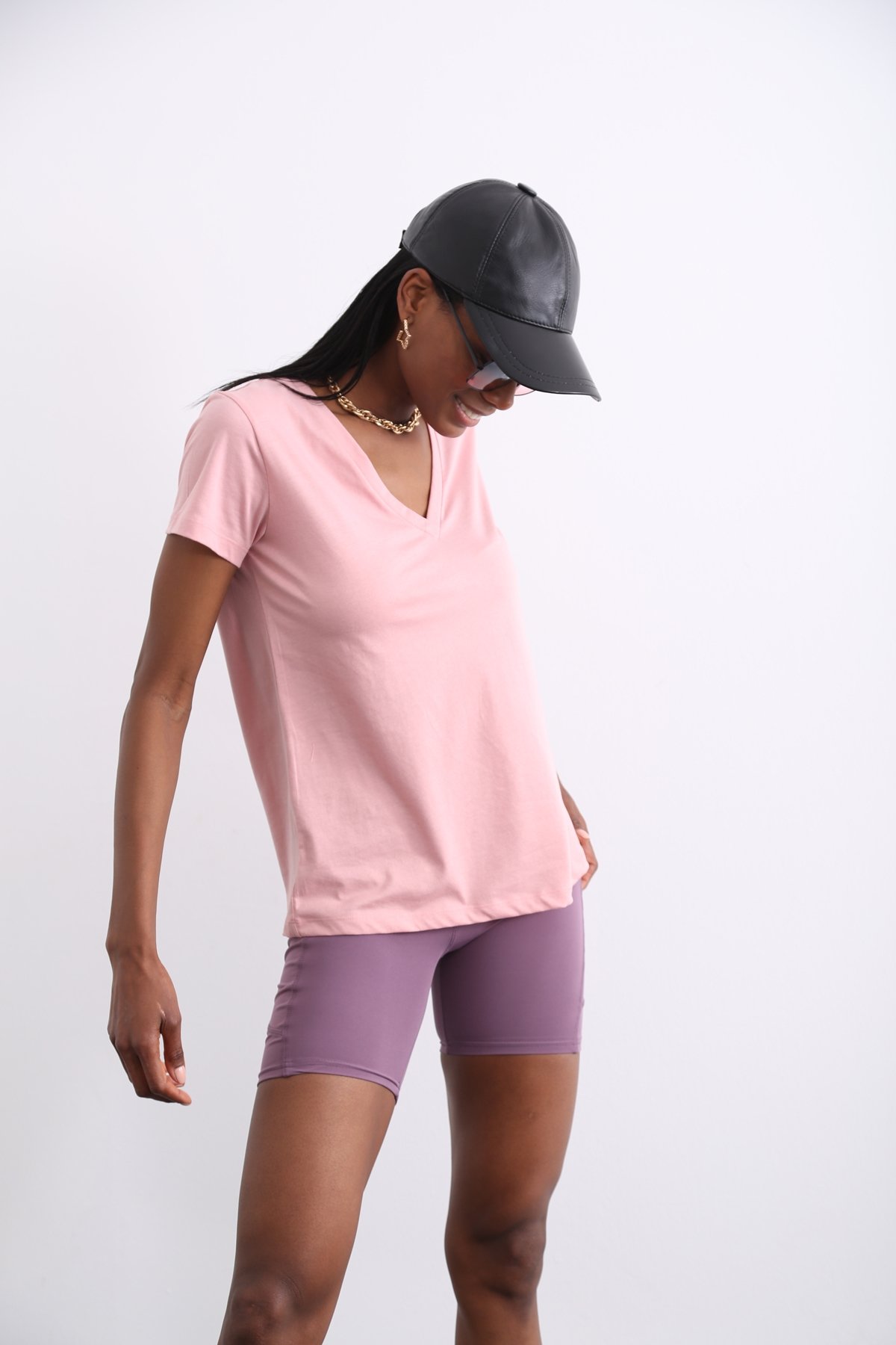 Pembe Organik V Yaka Tshirt 