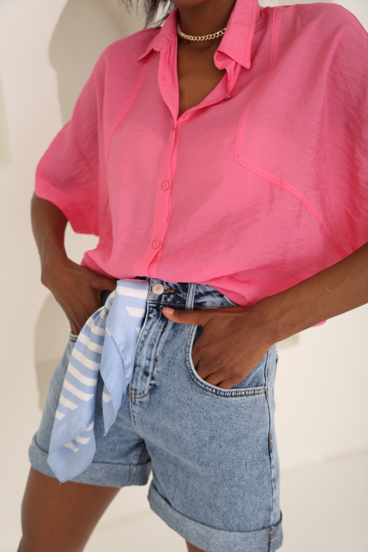 Pembe Oversize Gömlek 00308