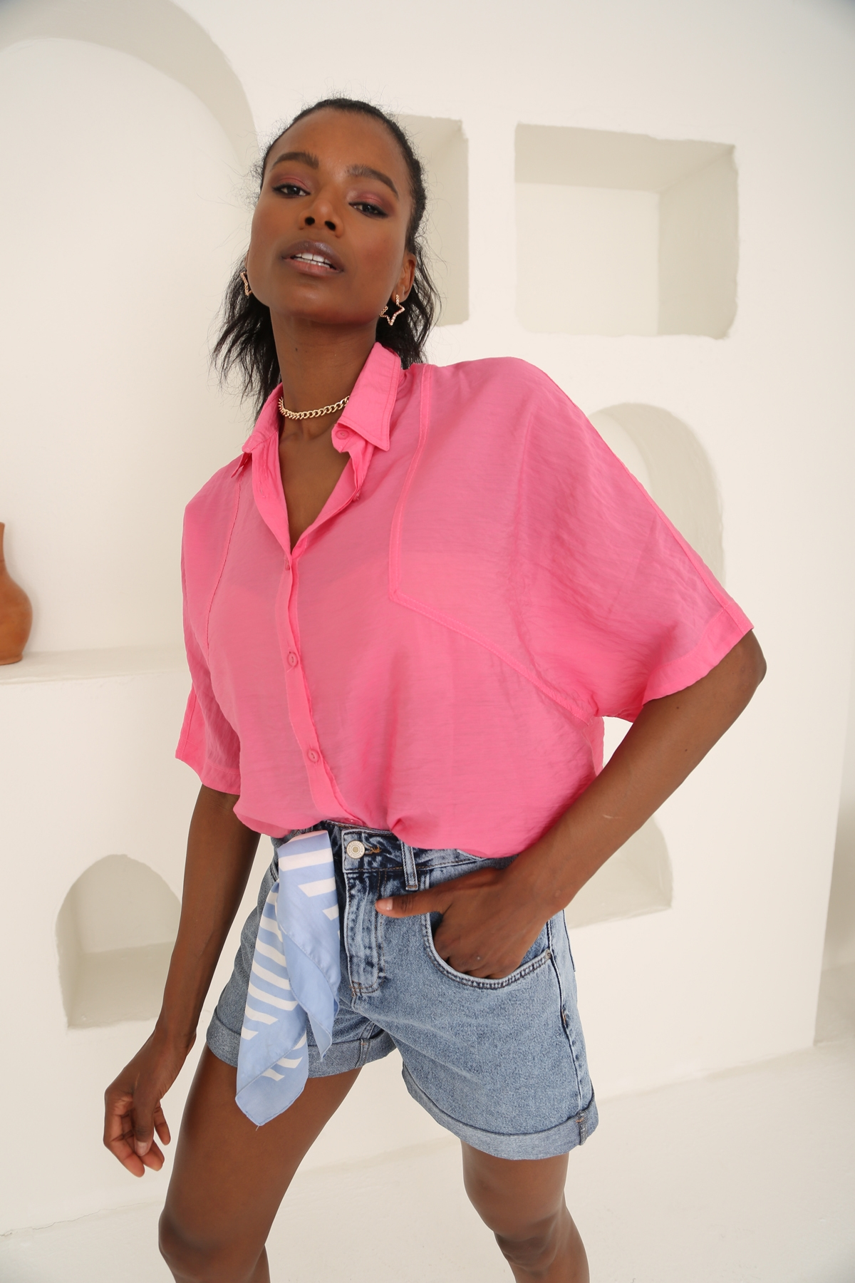Pembe Oversize Gömlek 00308