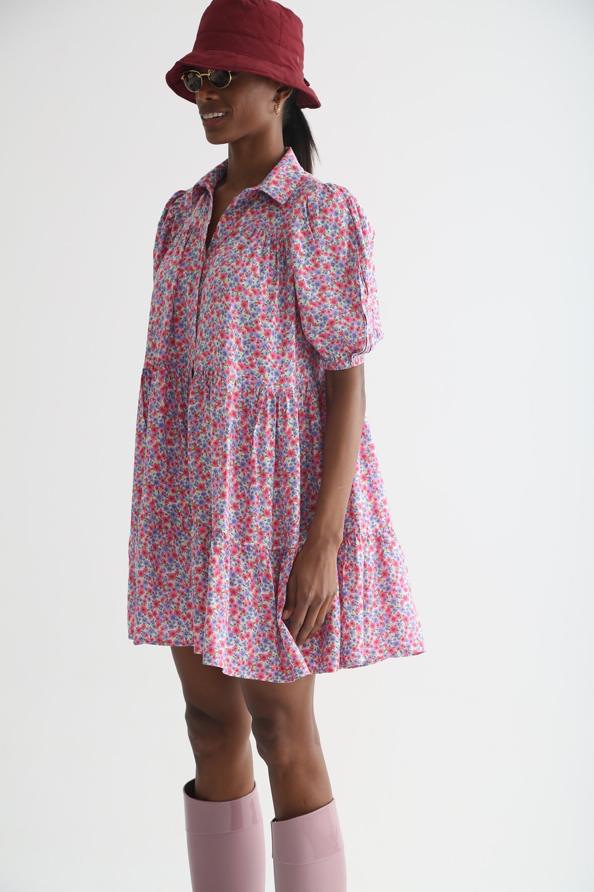 Pembe Oversize Gömlek Elbise 0099