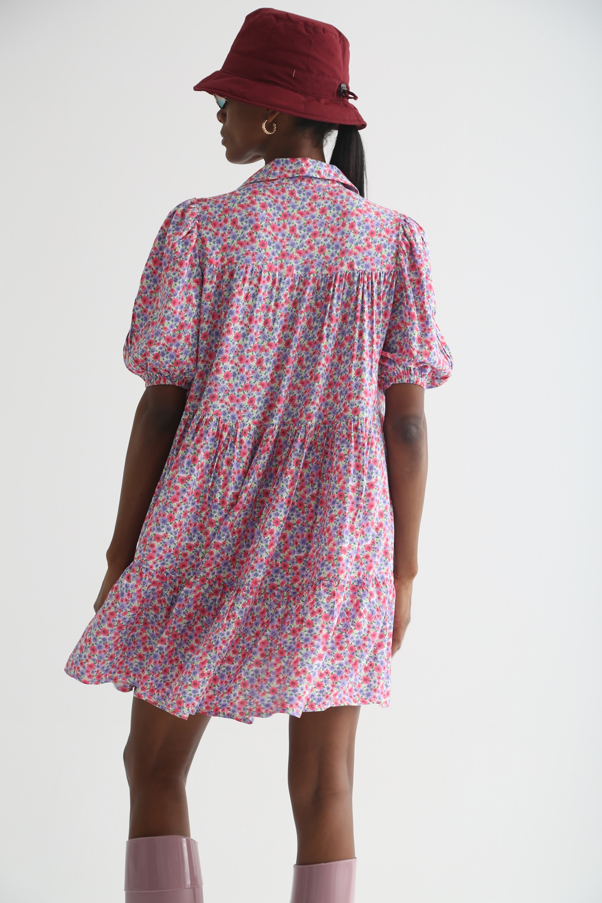 Pembe Oversize Gömlek Elbise 0099