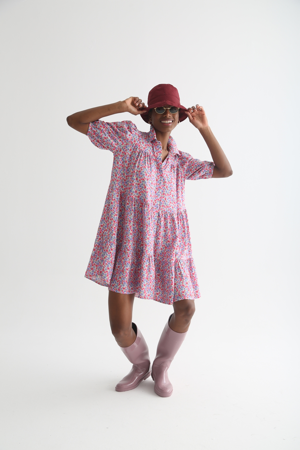 Pembe Oversize Gömlek Elbise 0099