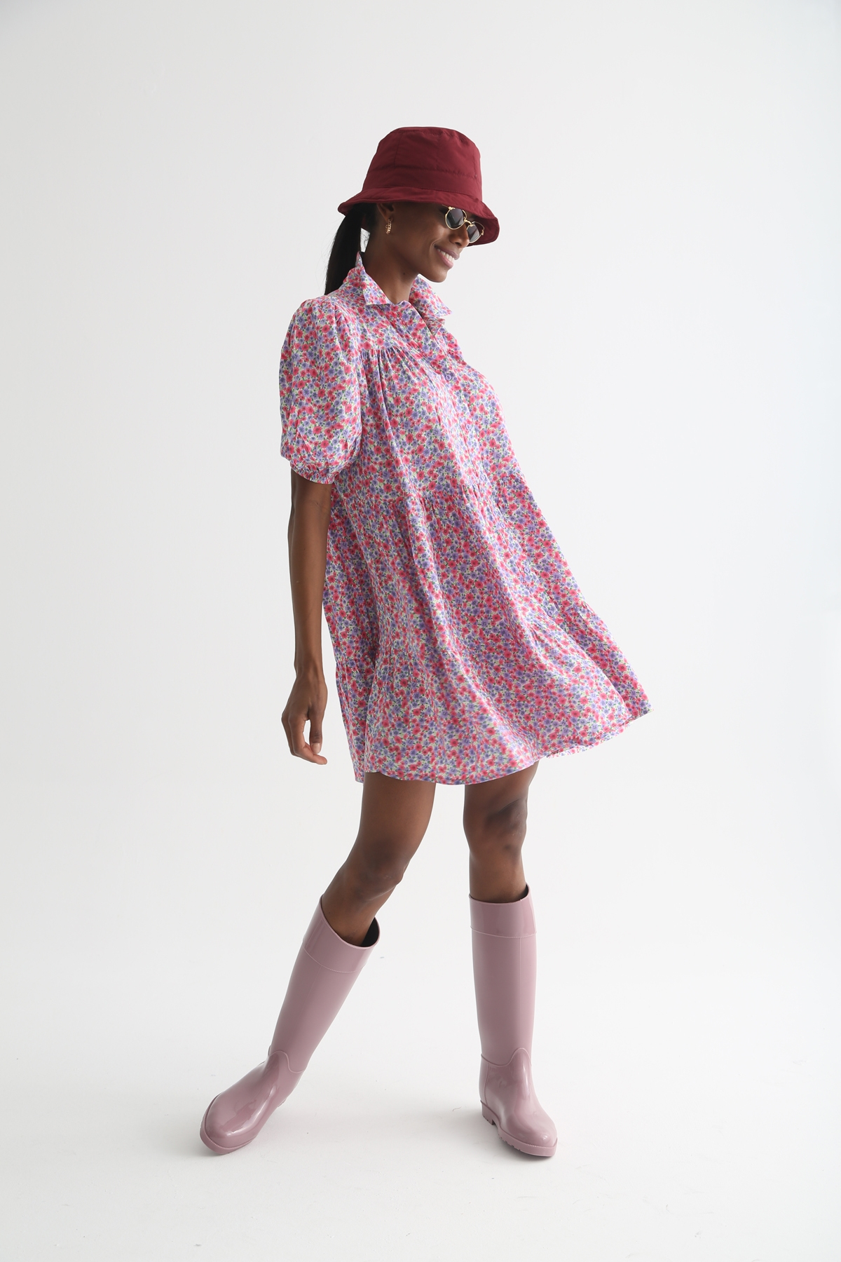 Pembe Oversize Gömlek Elbise 0099