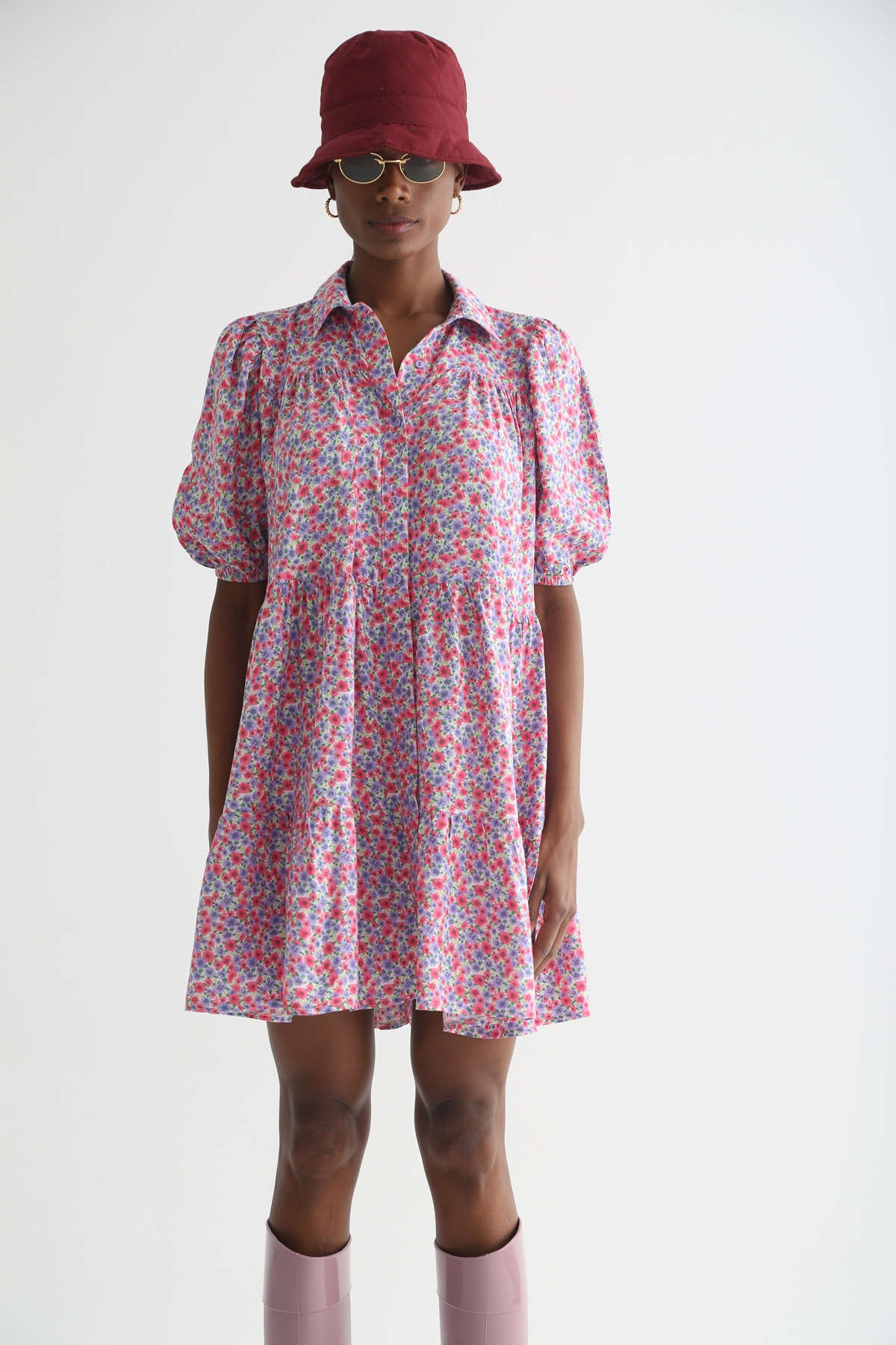 Pembe Oversize Gömlek Elbise 0099