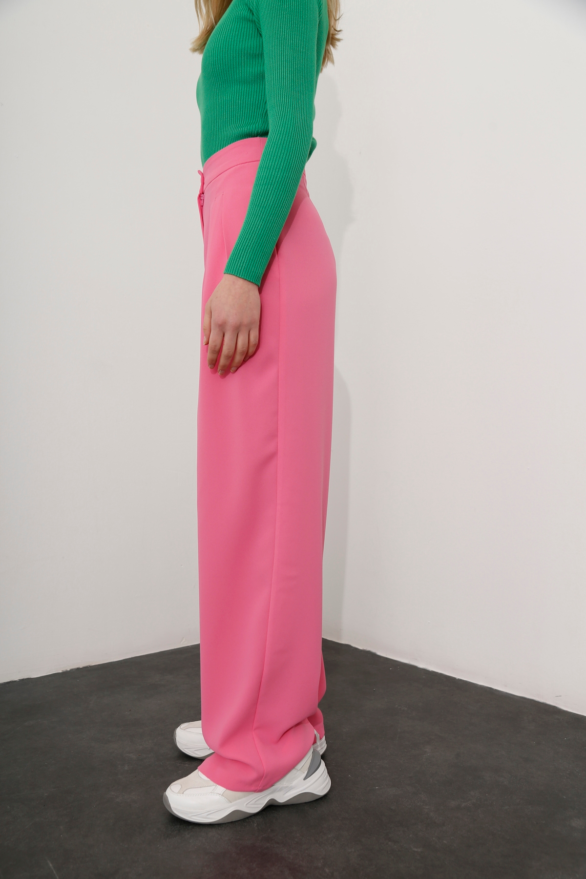 Pembe Pile Detaylı Krep Pantolon 1463