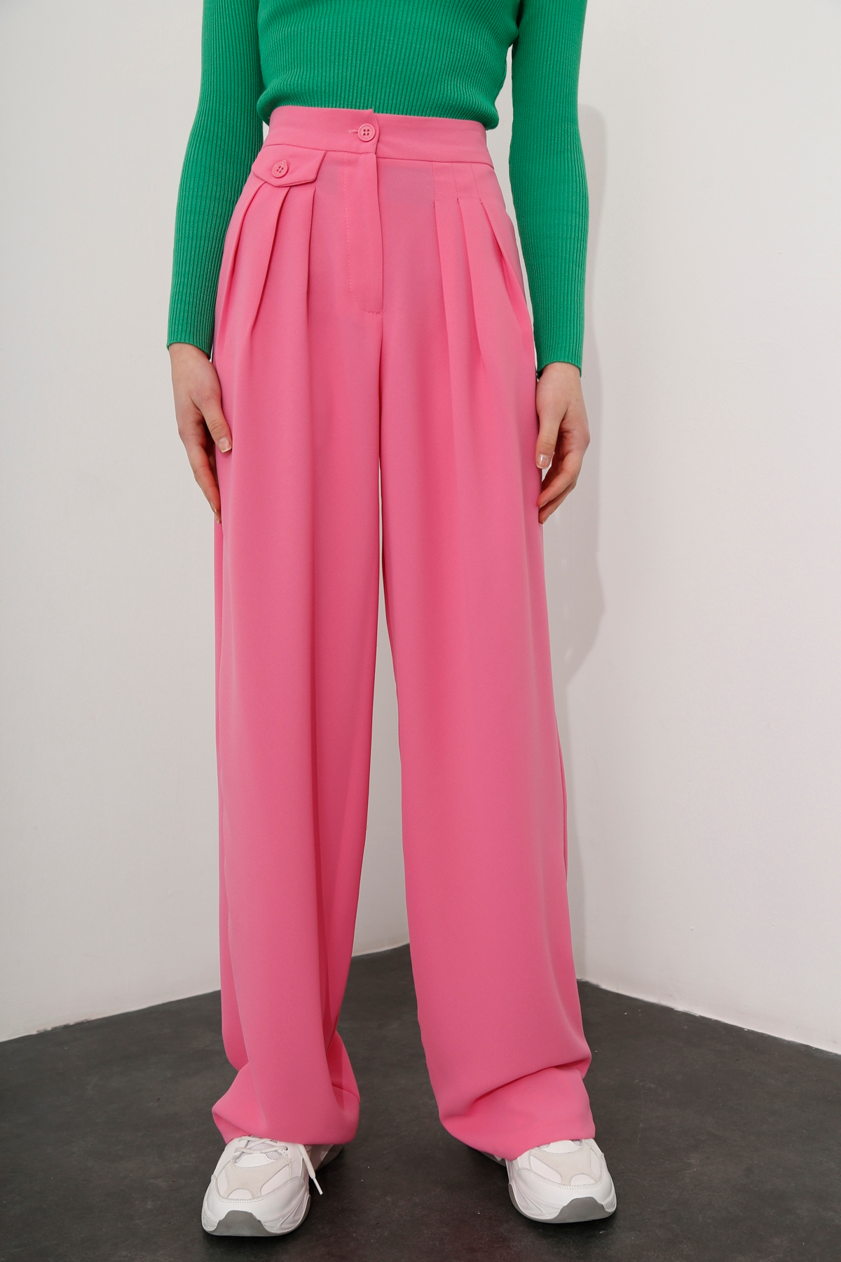 Pembe Pile Detaylı Krep Pantolon 1463