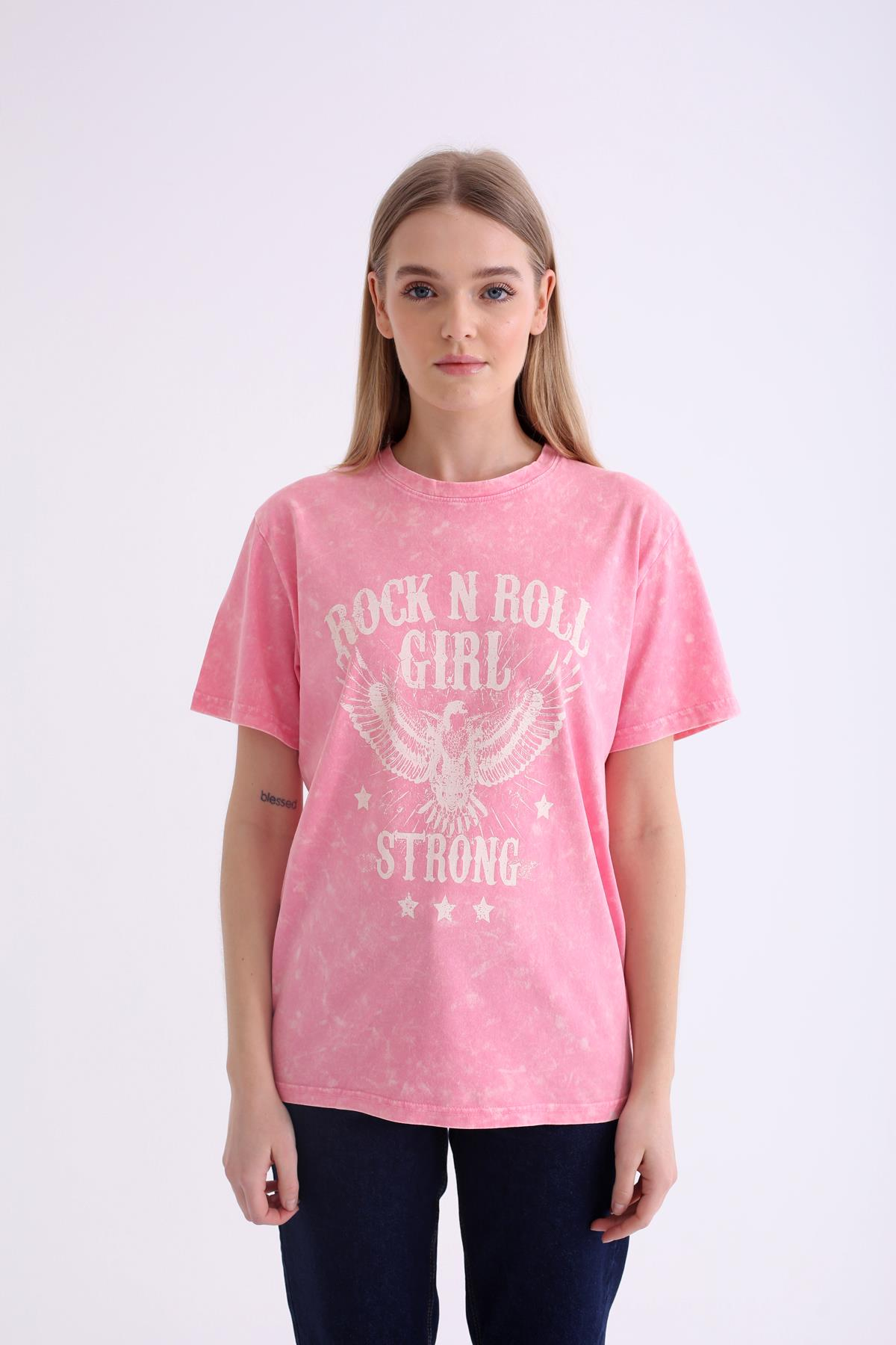 Pembe Rock Baskılı Tshirt 14155