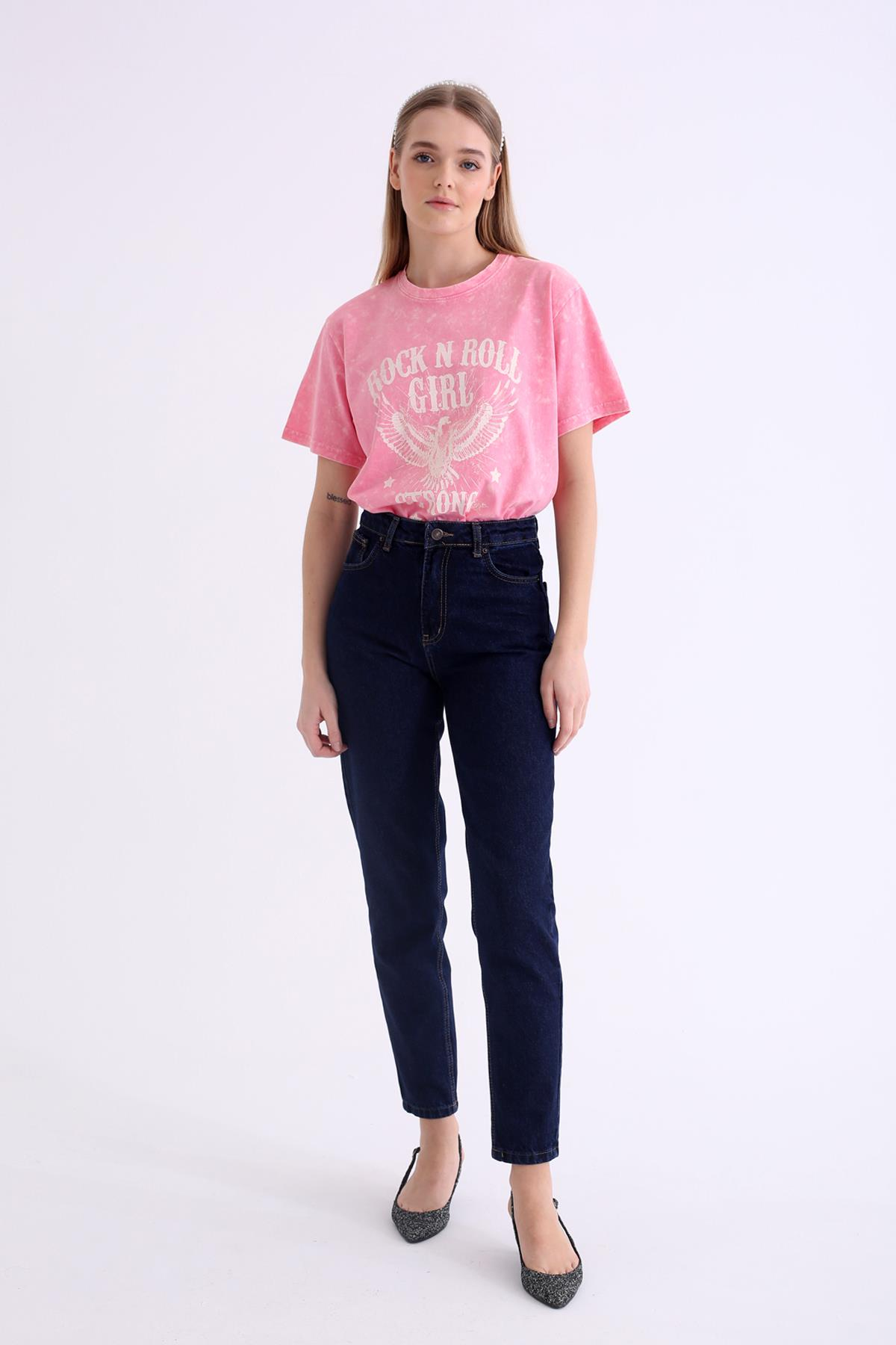Pembe Rock Baskılı Tshirt 14155