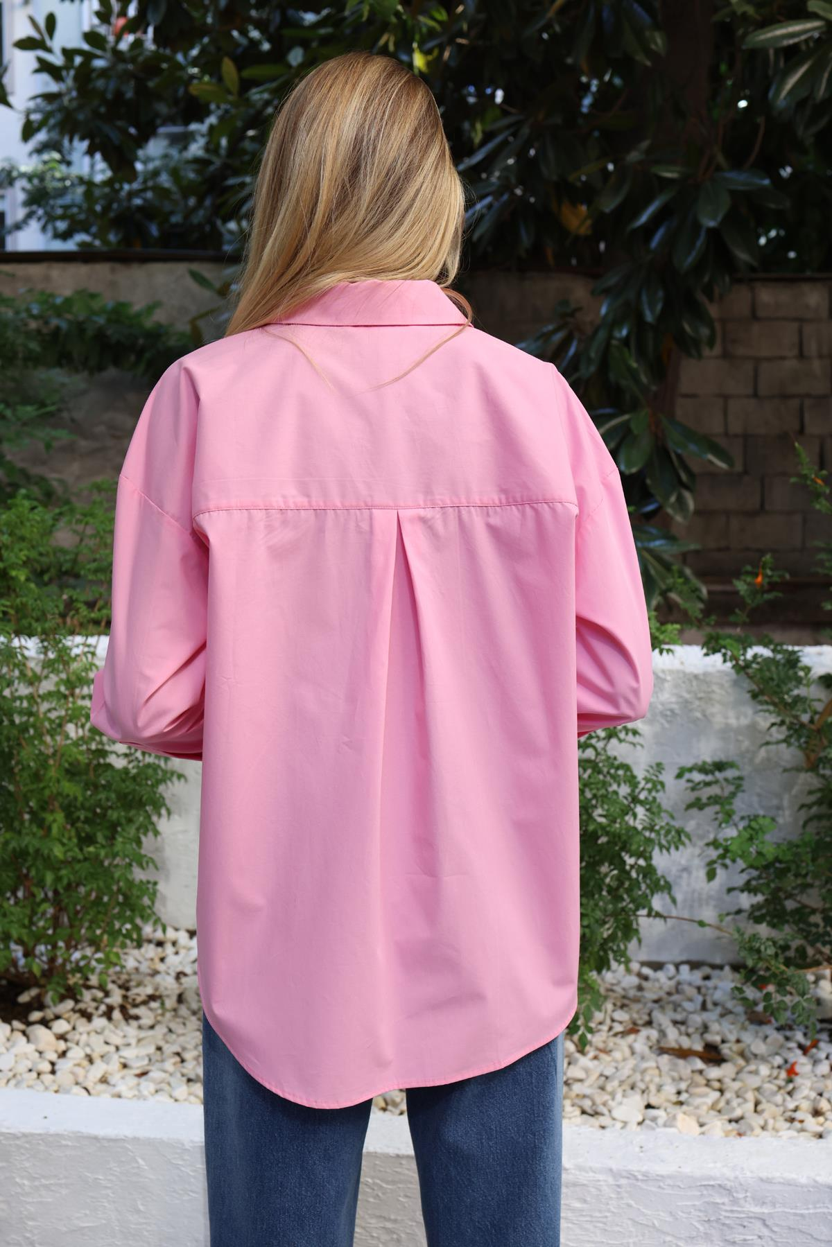 Pembe Tek Cepli Poplin Gömlek 100001