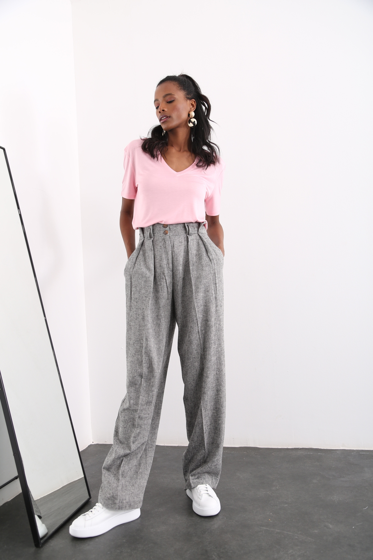 Pembe V Yaka Basic Tshirt 3635