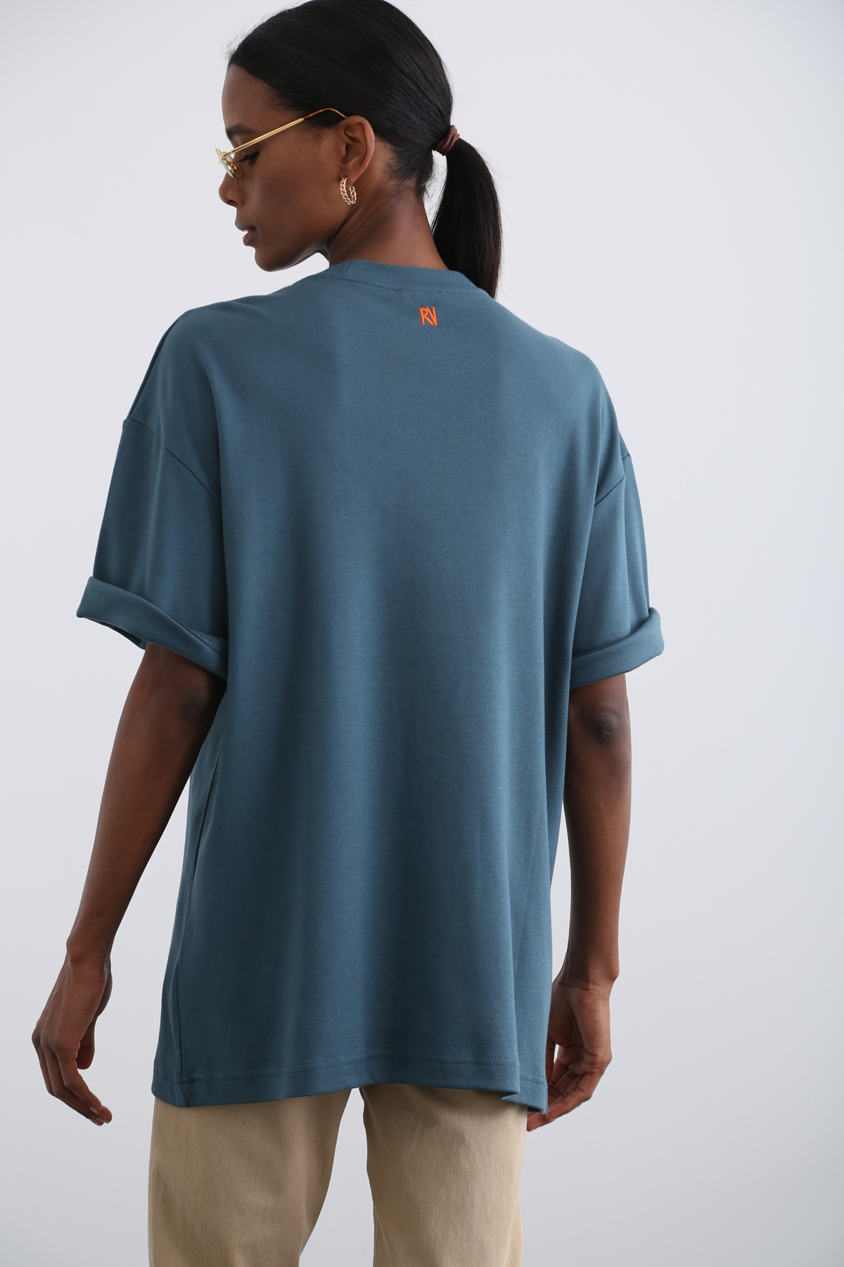 Petrol Mavisi Bisiklet Yaka Basic Tshirt 