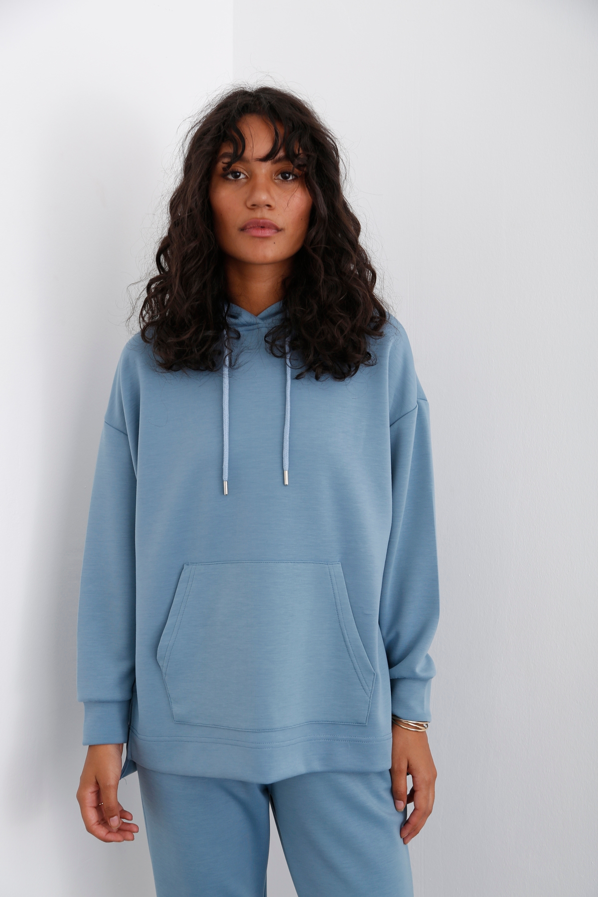 Petrol Mavisi Kanguru Cep Modal Sweatshirt 14102
