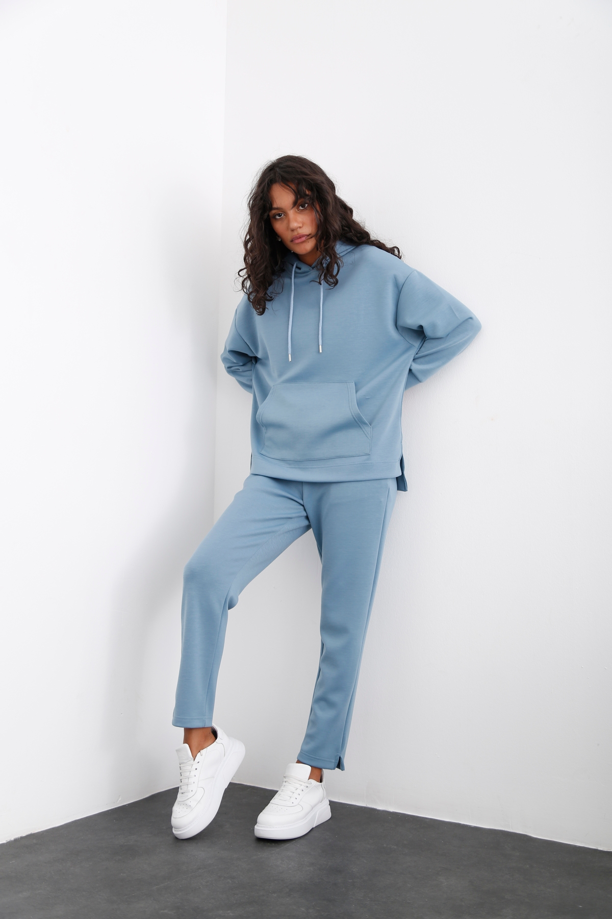 Petrol Mavisi Kanguru Cep Modal Sweatshirt 14102