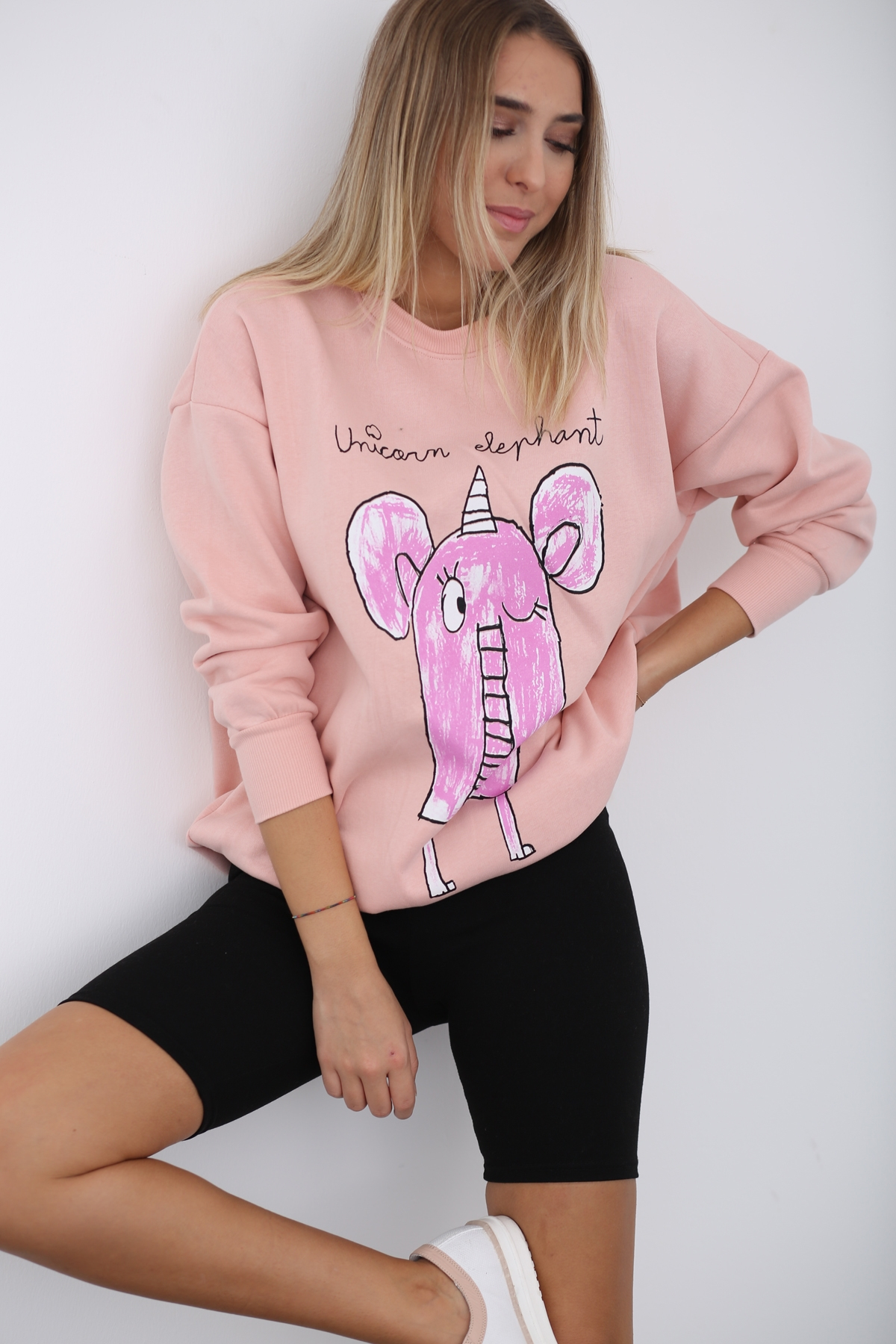 Pudra Fil Baskılı Şardonlu Sweatshirt 3203