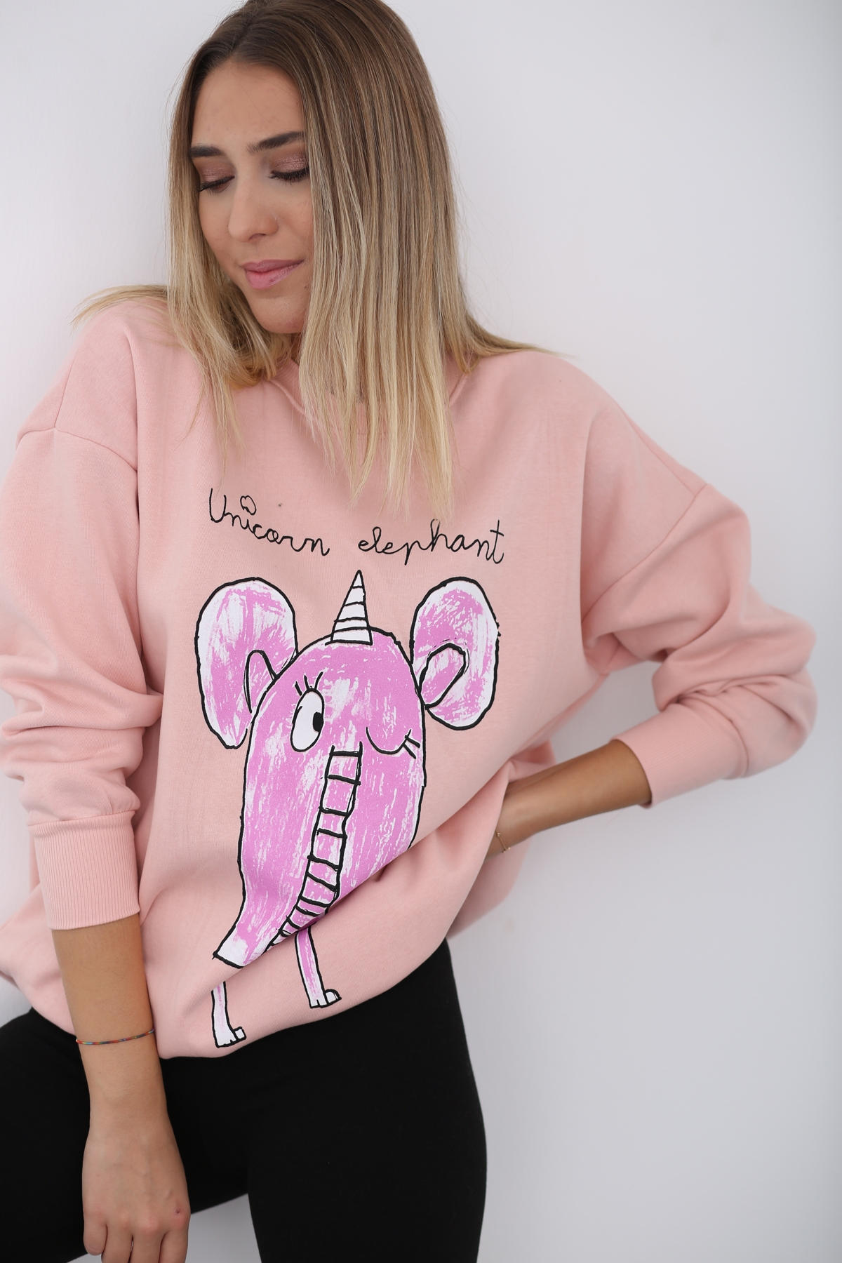 Pudra Fil Baskılı Şardonlu Sweatshirt 3203