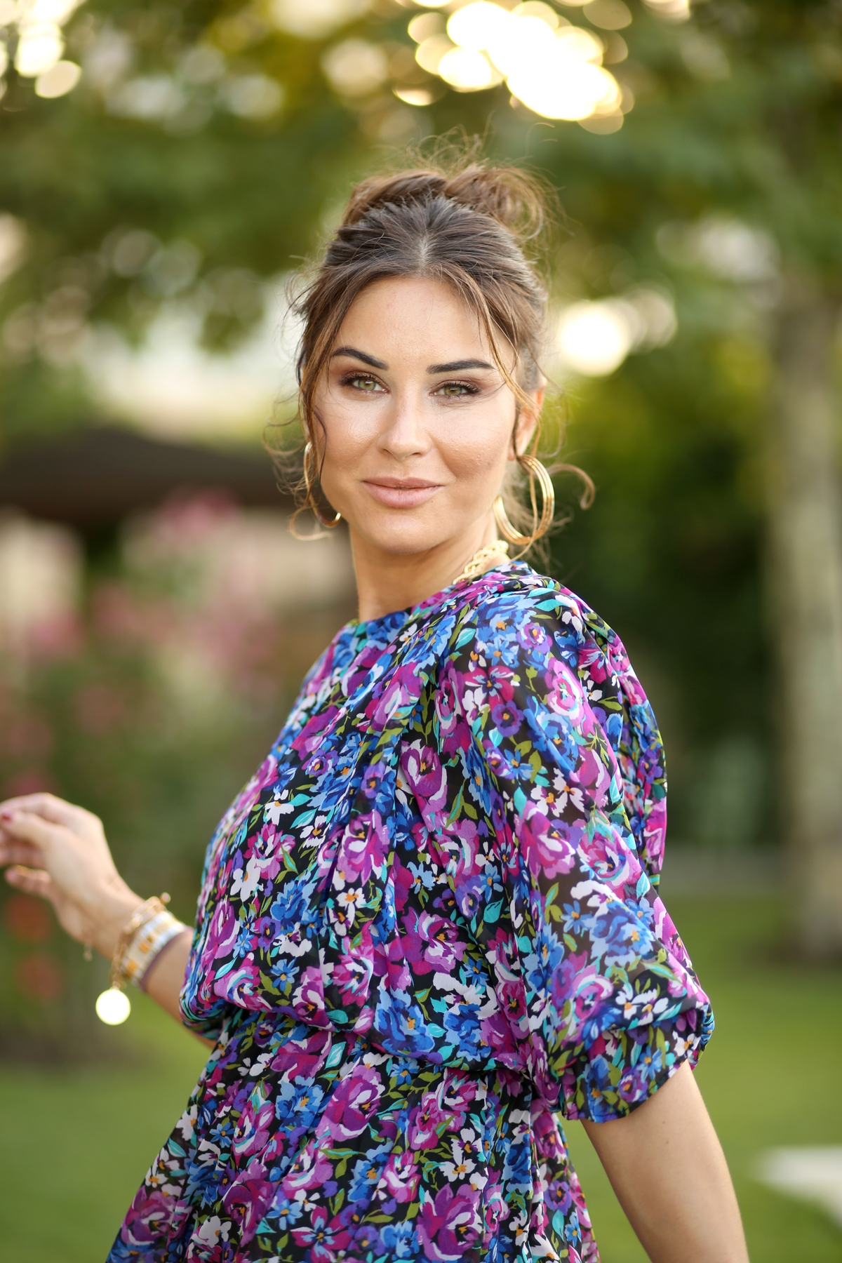 Renkli Çiçekli Şifon Elbise 7233