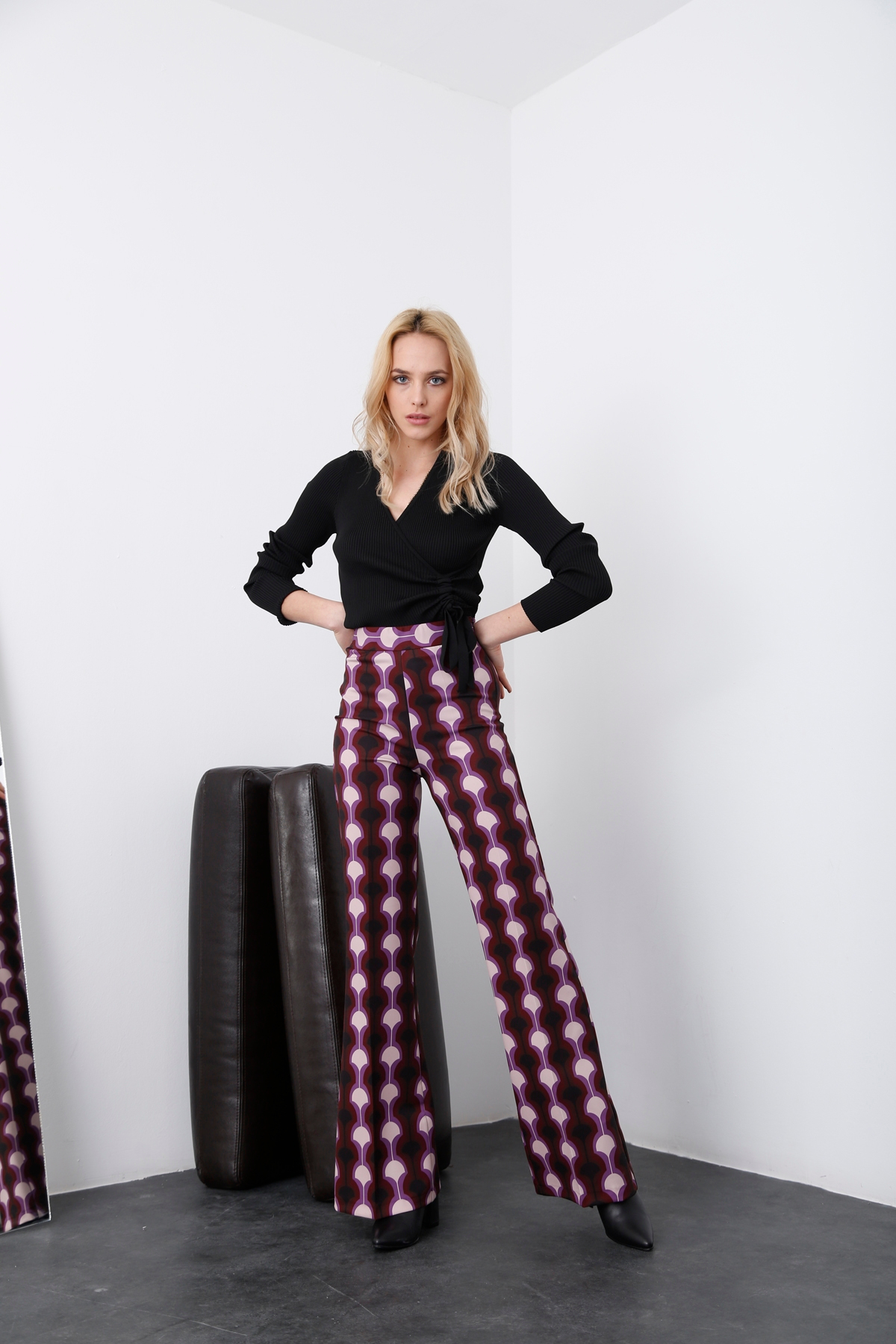 Renkli Retro Desen Pantolon 1476