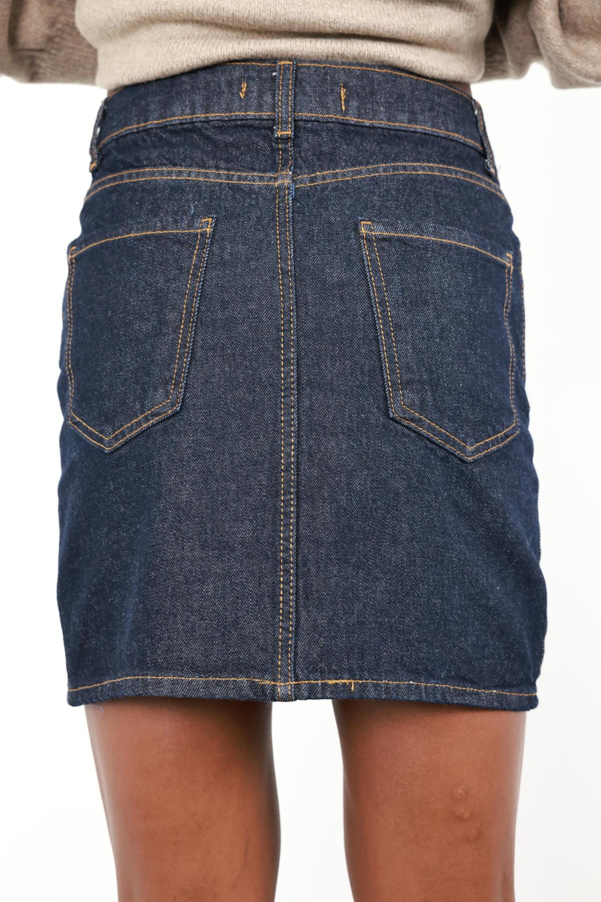 Rins Yıkamalı Mini Kot Etek 