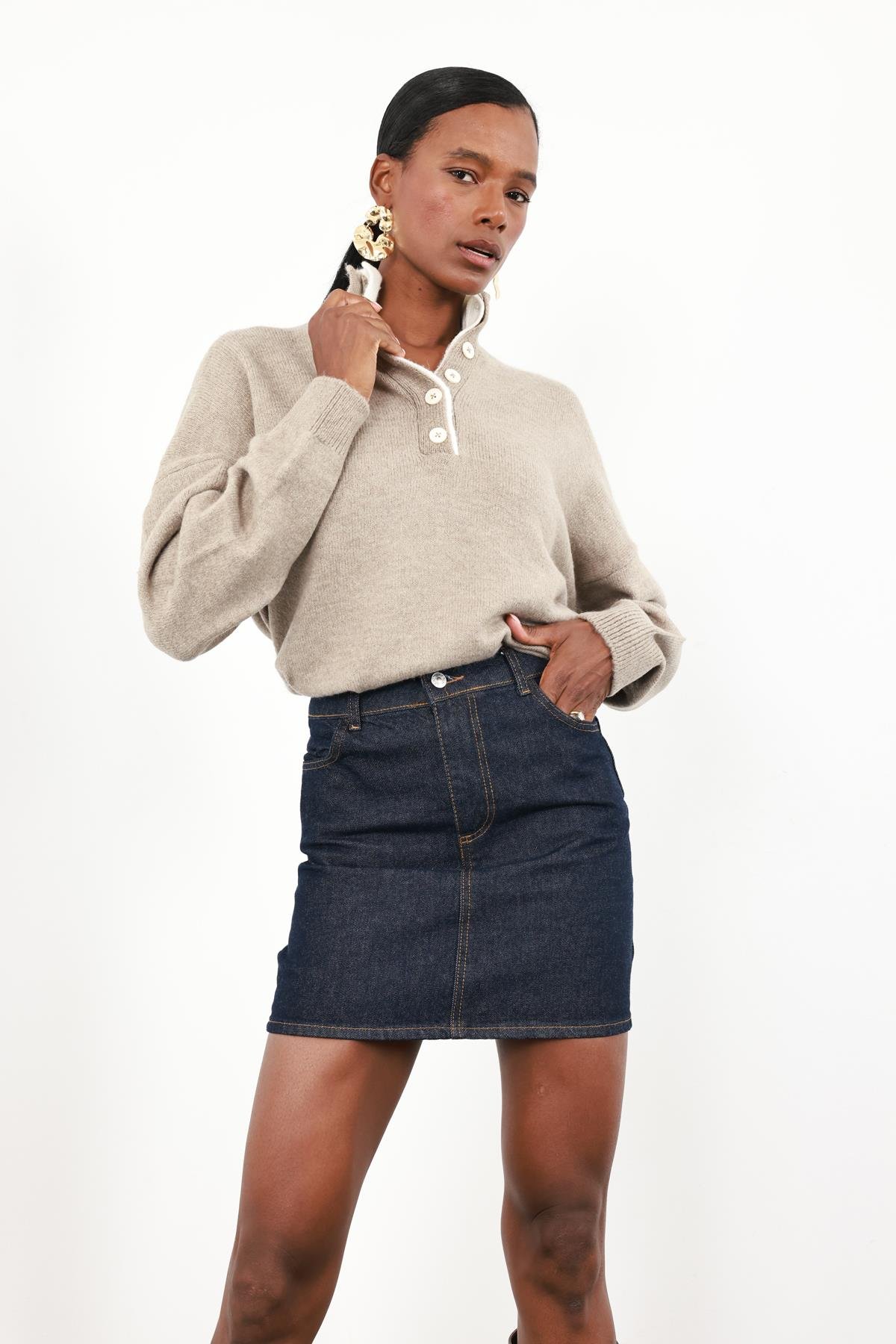 Rins Yıkamalı Mini Kot Etek 