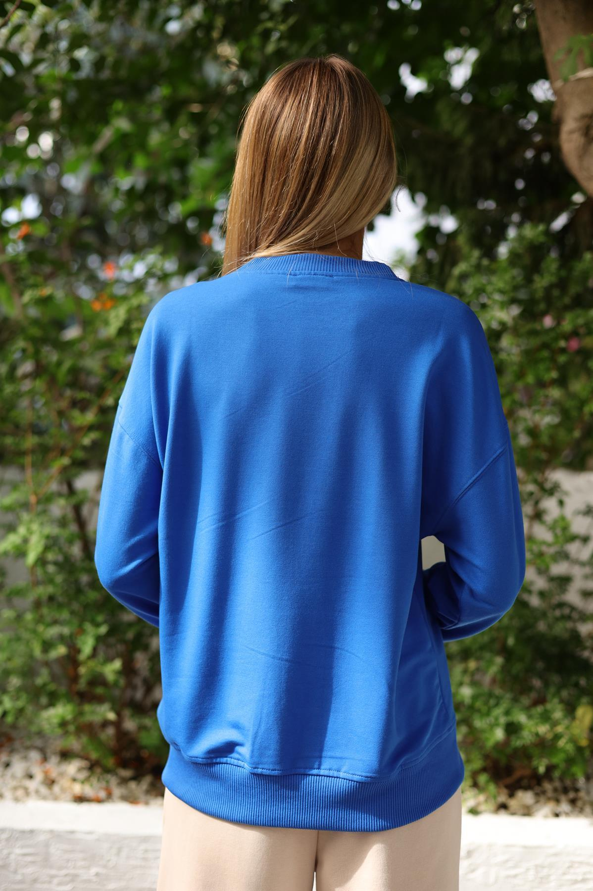 Saks Bisiklet Yaka Basic Sweatshirt 9002