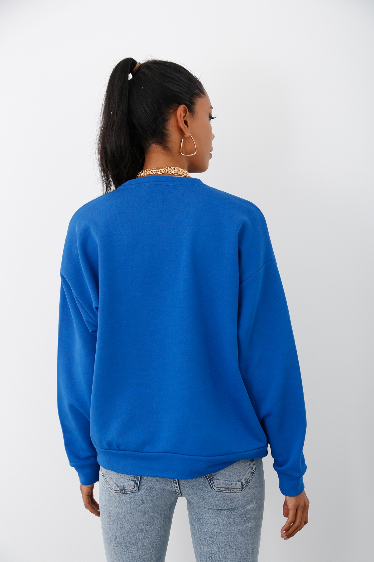 Saks Bisiklet Yaka Baskılı Sweatshirt 17625