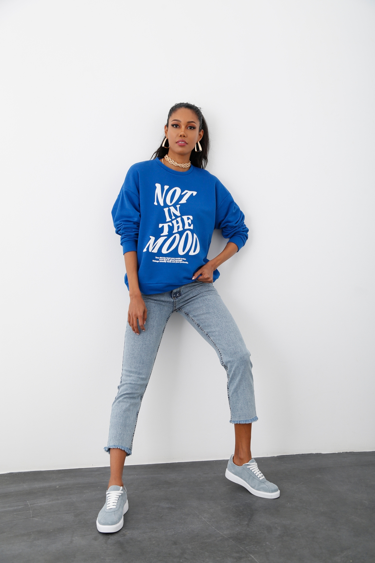Saks Bisiklet Yaka Baskılı Sweatshirt 17625