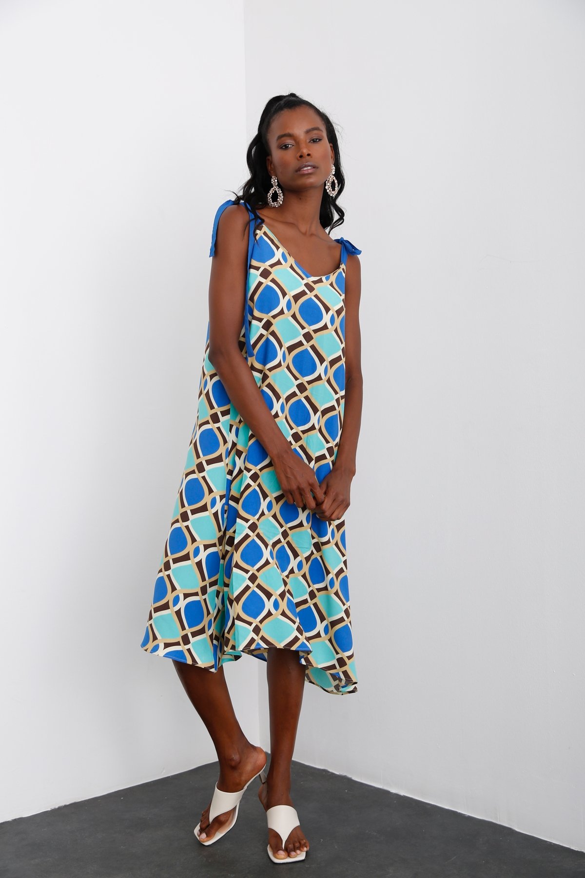 Saks Geometrik Desenli Elbise 0374