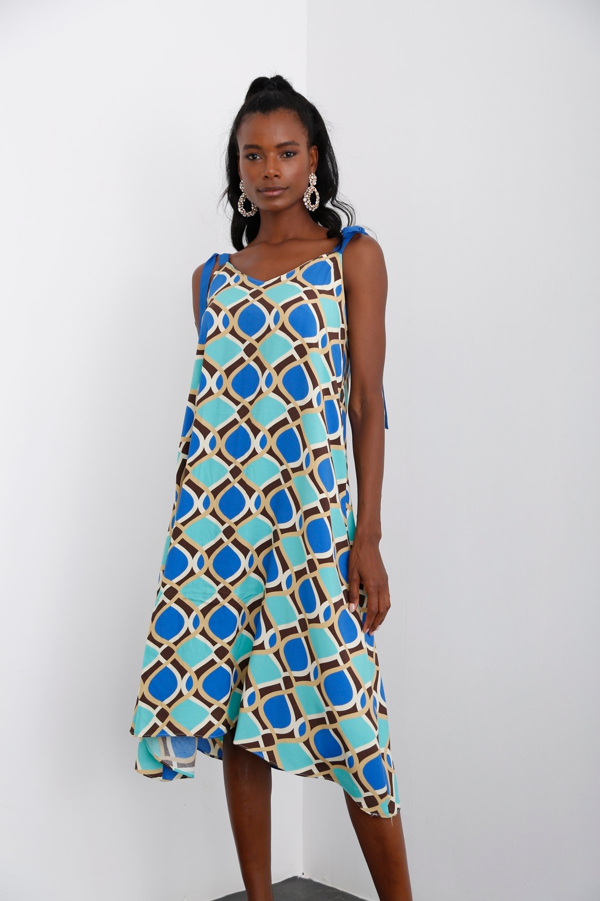 Saks Geometrik Desenli Elbise 0374