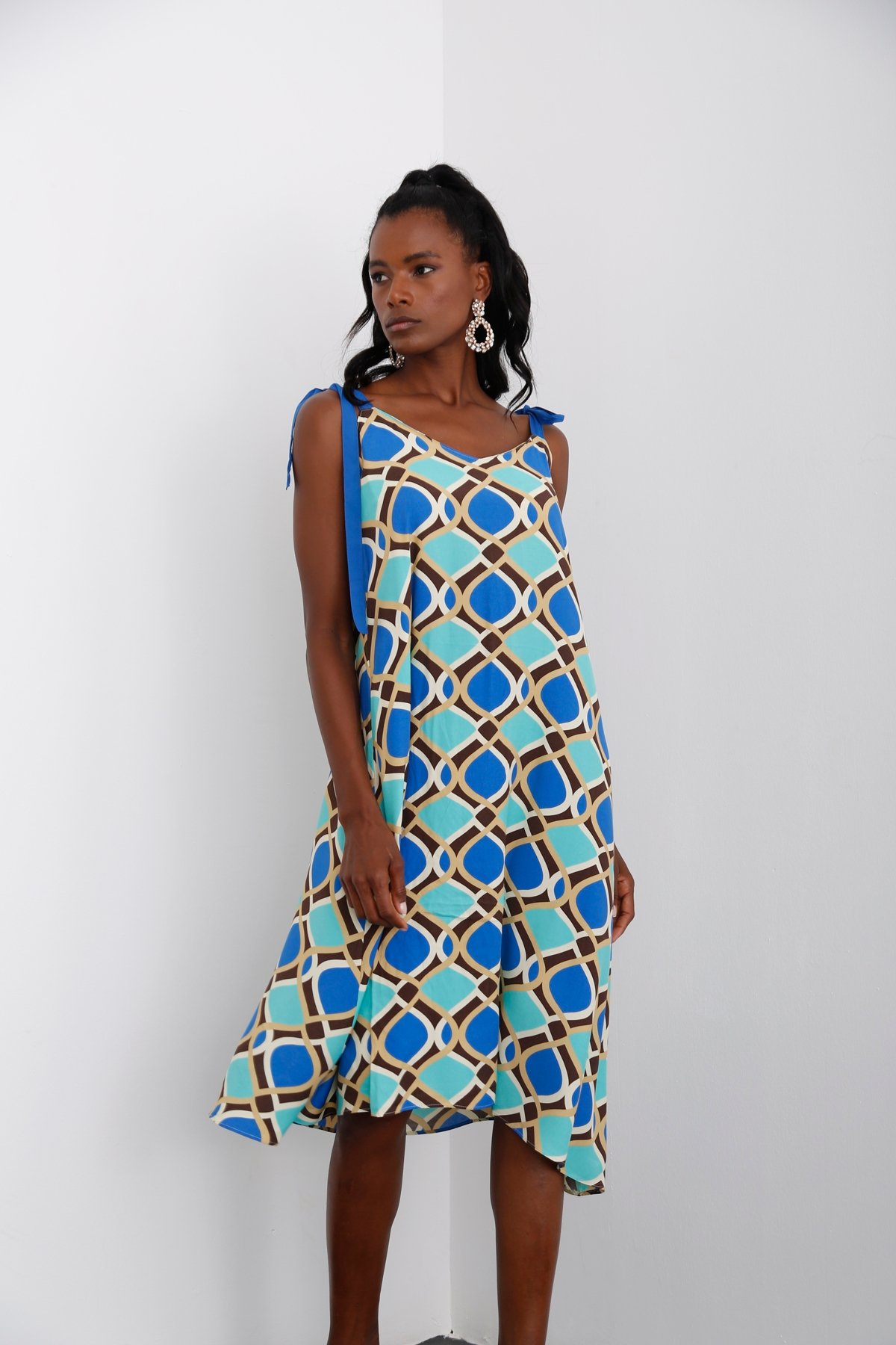 Saks Geometrik Desenli Elbise 0374