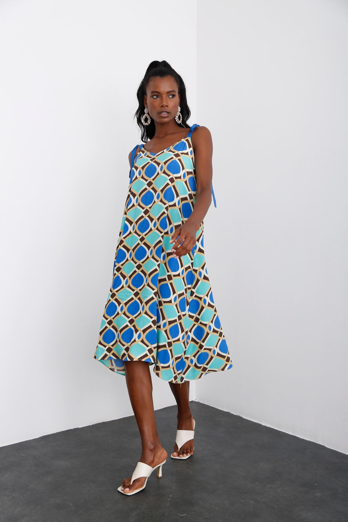 Saks Geometrik Desenli Elbise 0374
