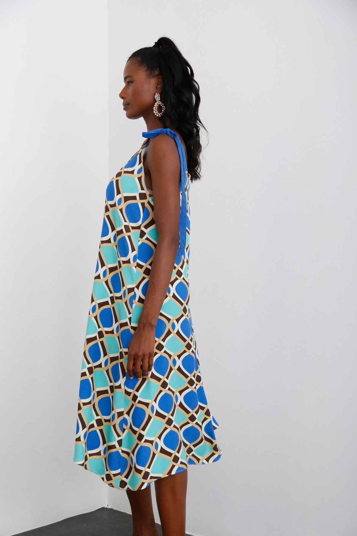 Saks Geometrik Desenli Elbise 0374