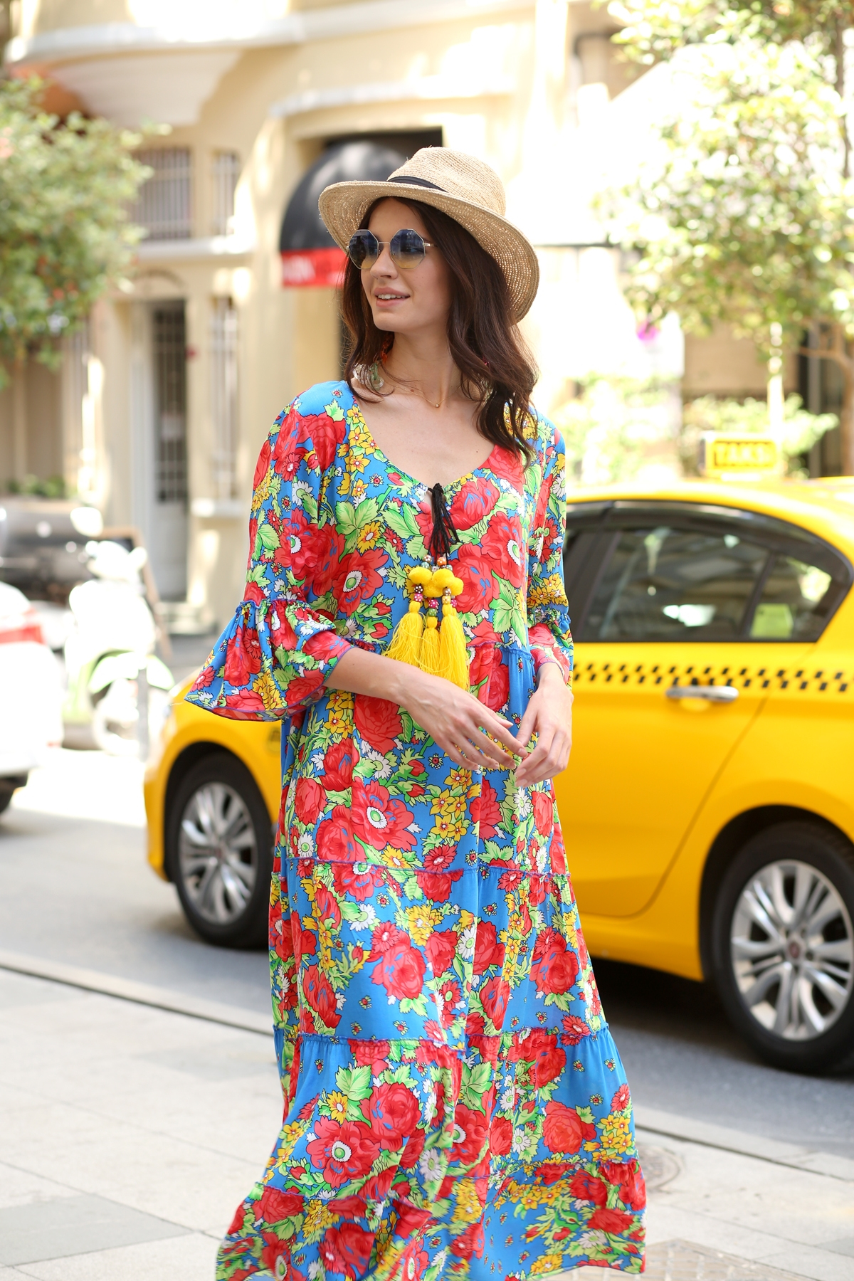 Saks Püsküllü Volanlı Elbise M32897