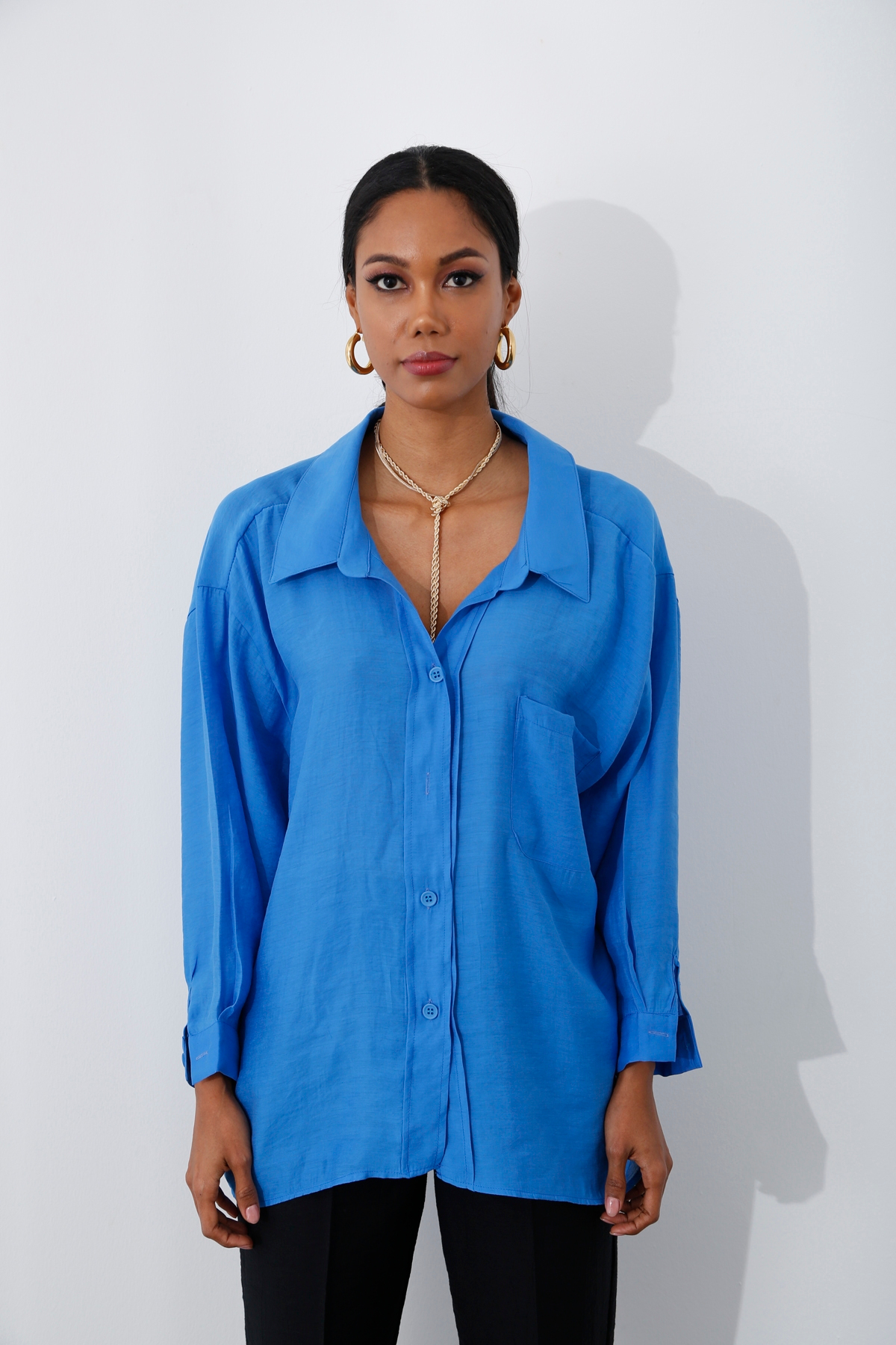 Saks Tek Cepli Oversize Gömlek 4612