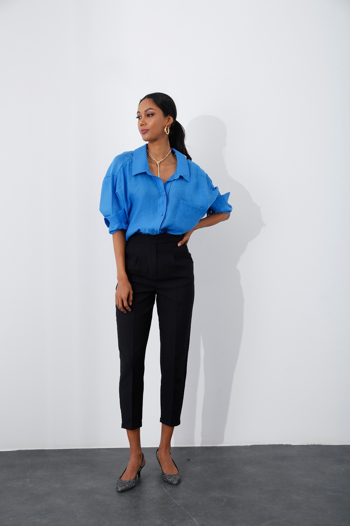 Saks Tek Cepli Oversize Gömlek 4612