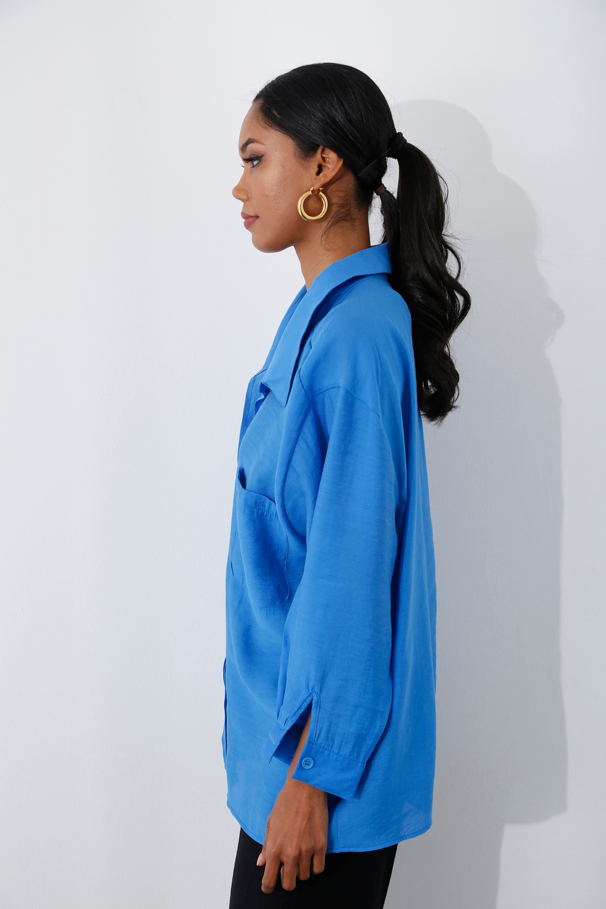 Saks Tek Cepli Oversize Gömlek 4612