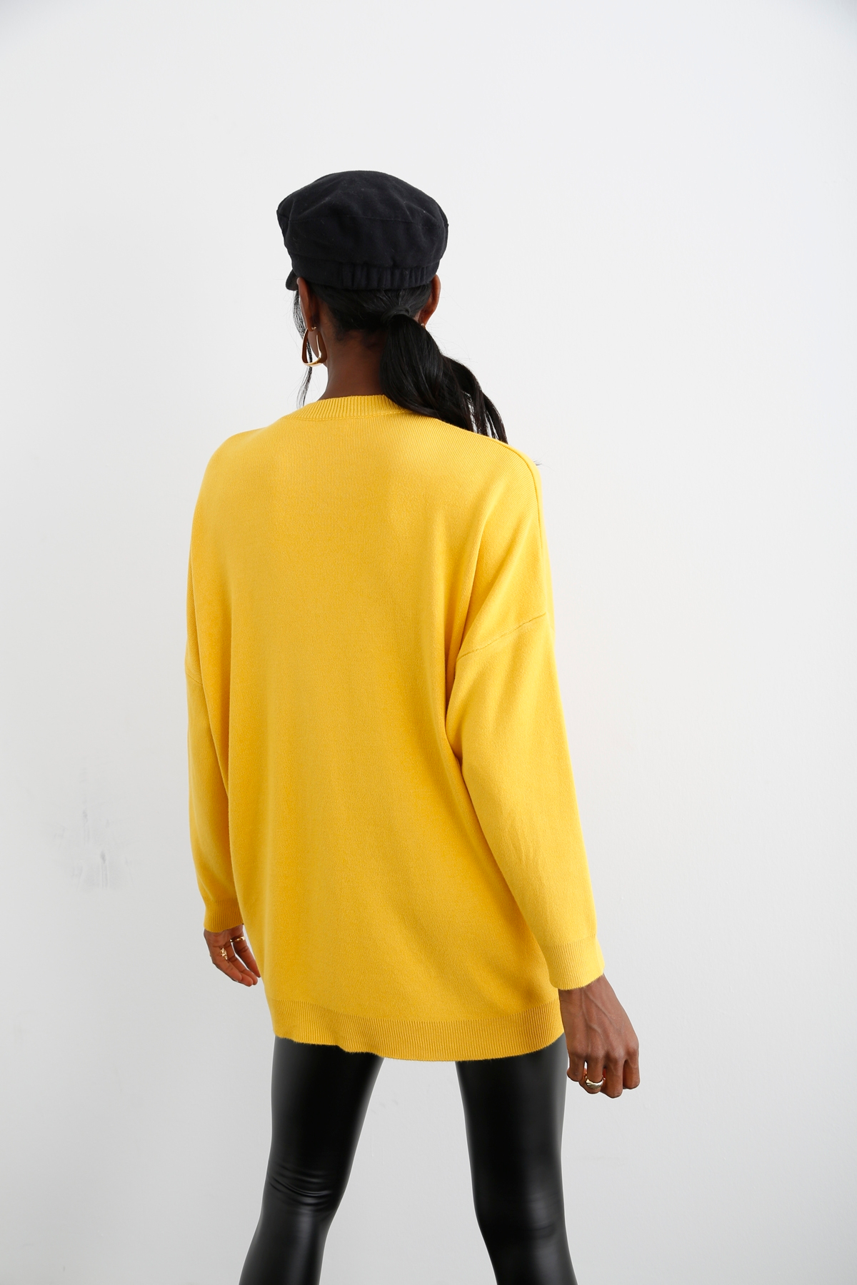 Sarı Bisiklet Yaka Oversize Triko M5190