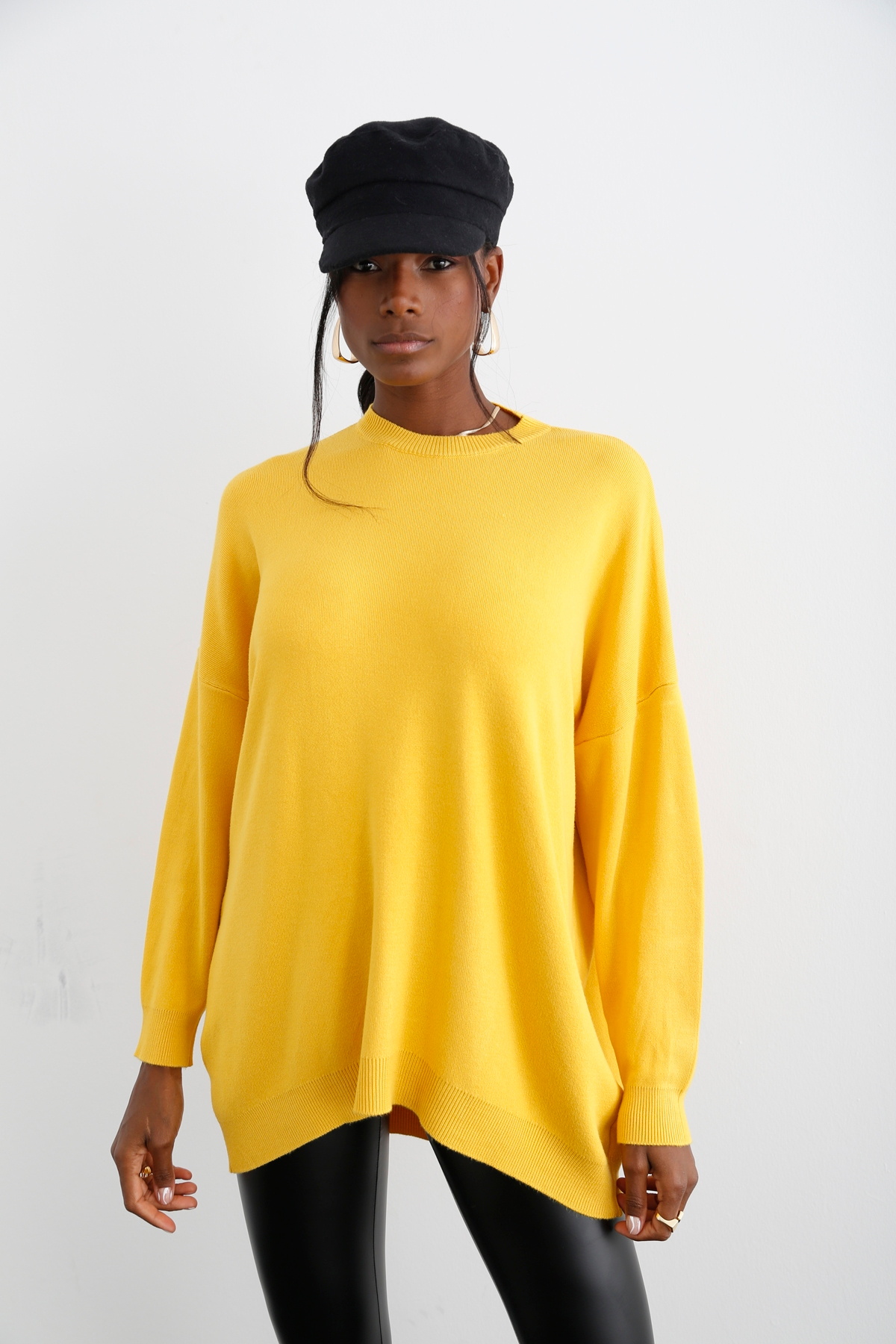 Sarı Bisiklet Yaka Oversize Triko M5190