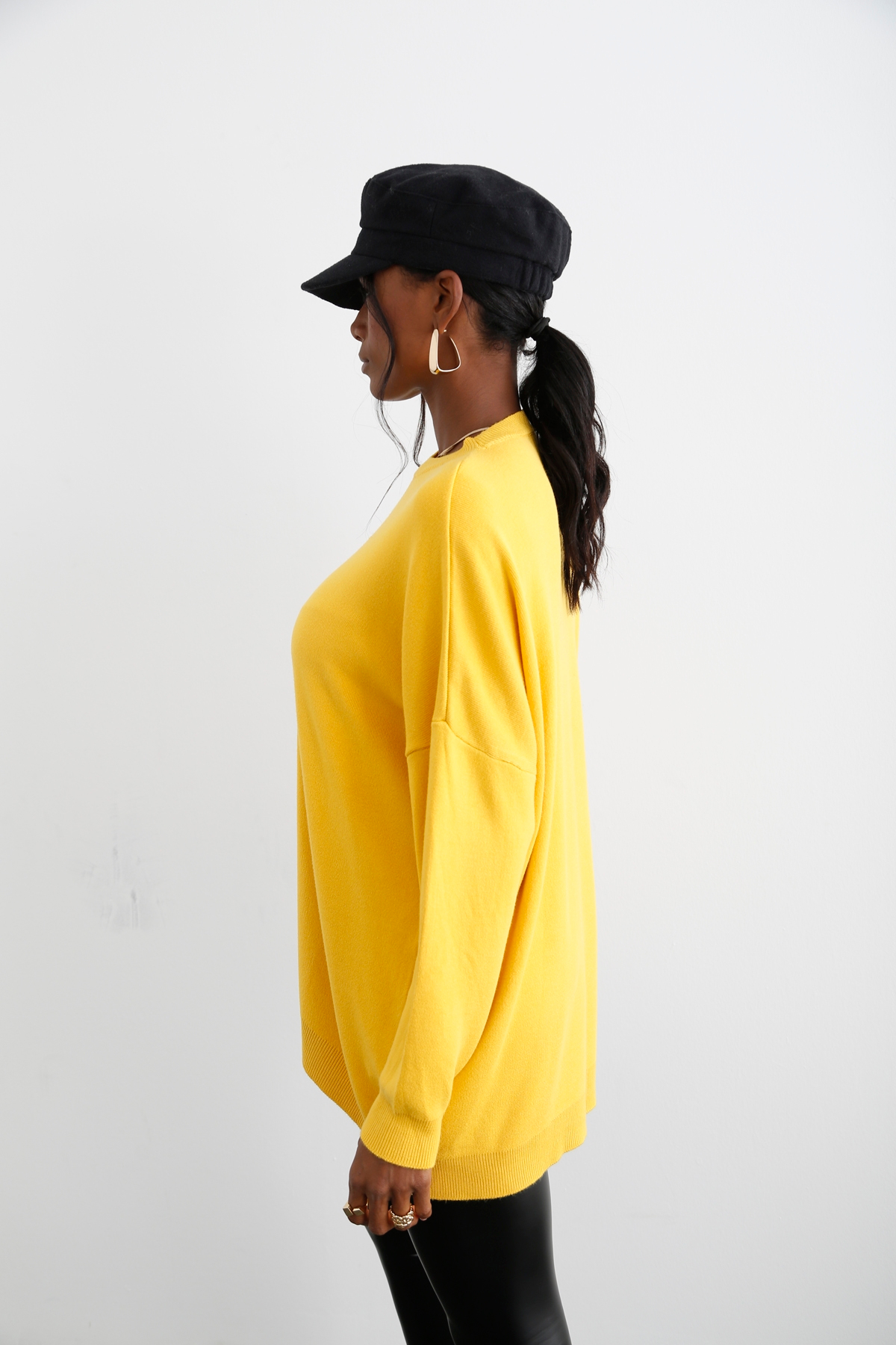 Sarı Bisiklet Yaka Oversize Triko M5190