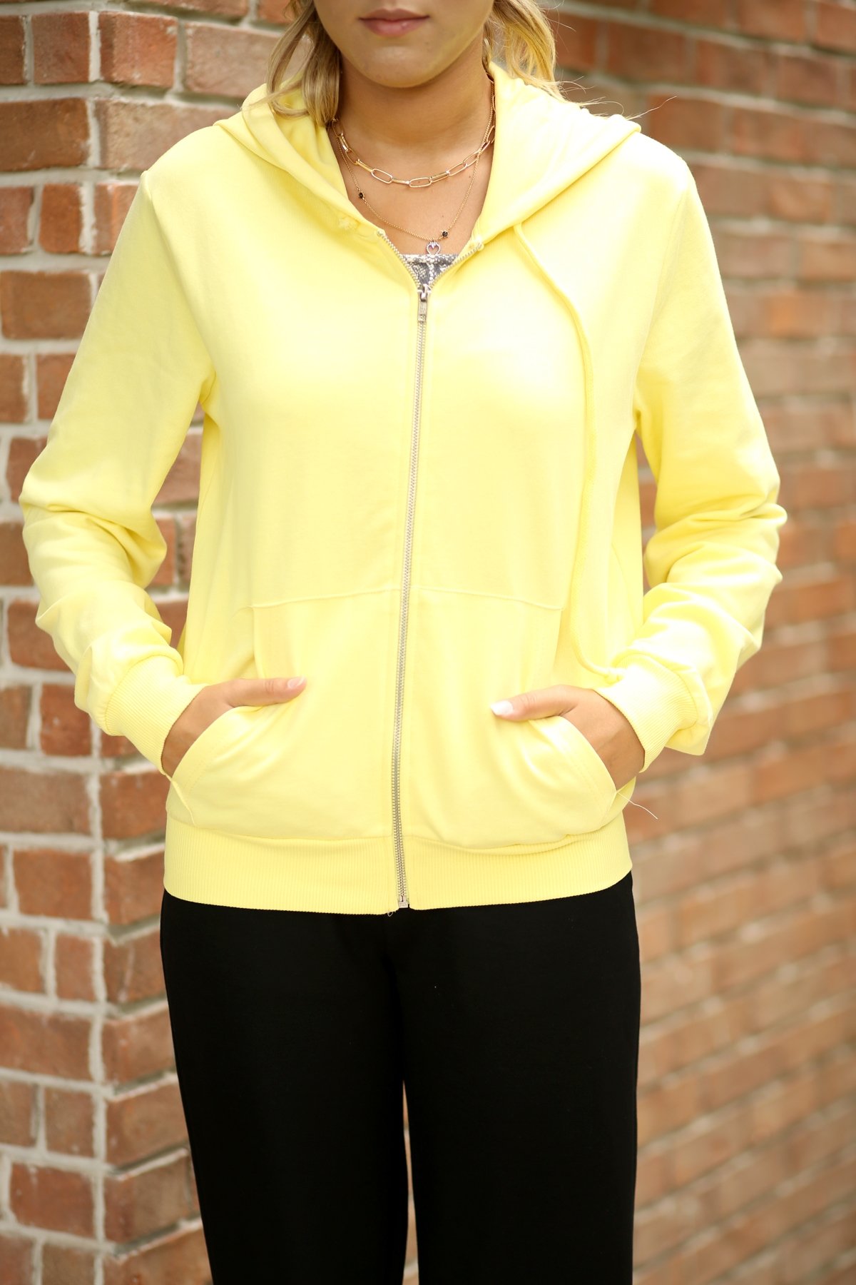 Sarı Kapşonlu Fermuarlı Sweatshirt 2614