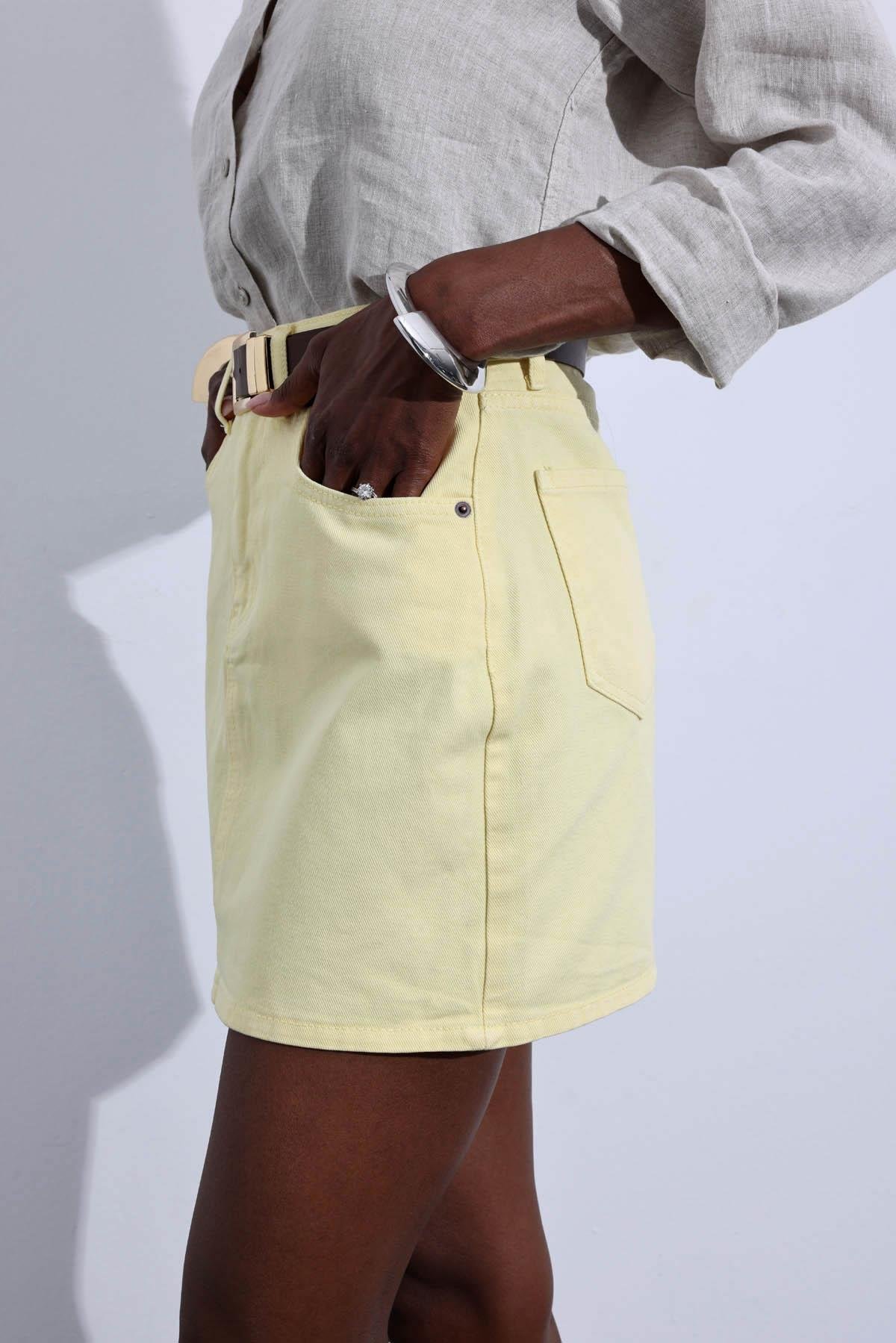 Sarı Mini Denim Etek 