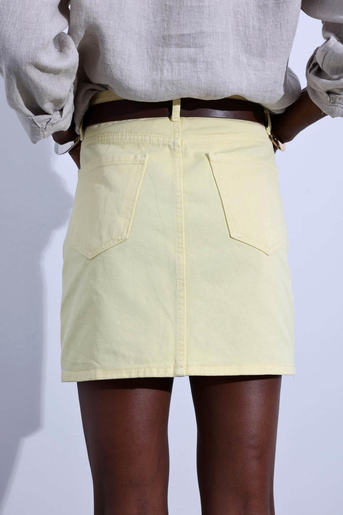 Sarı Mini Denim Etek 