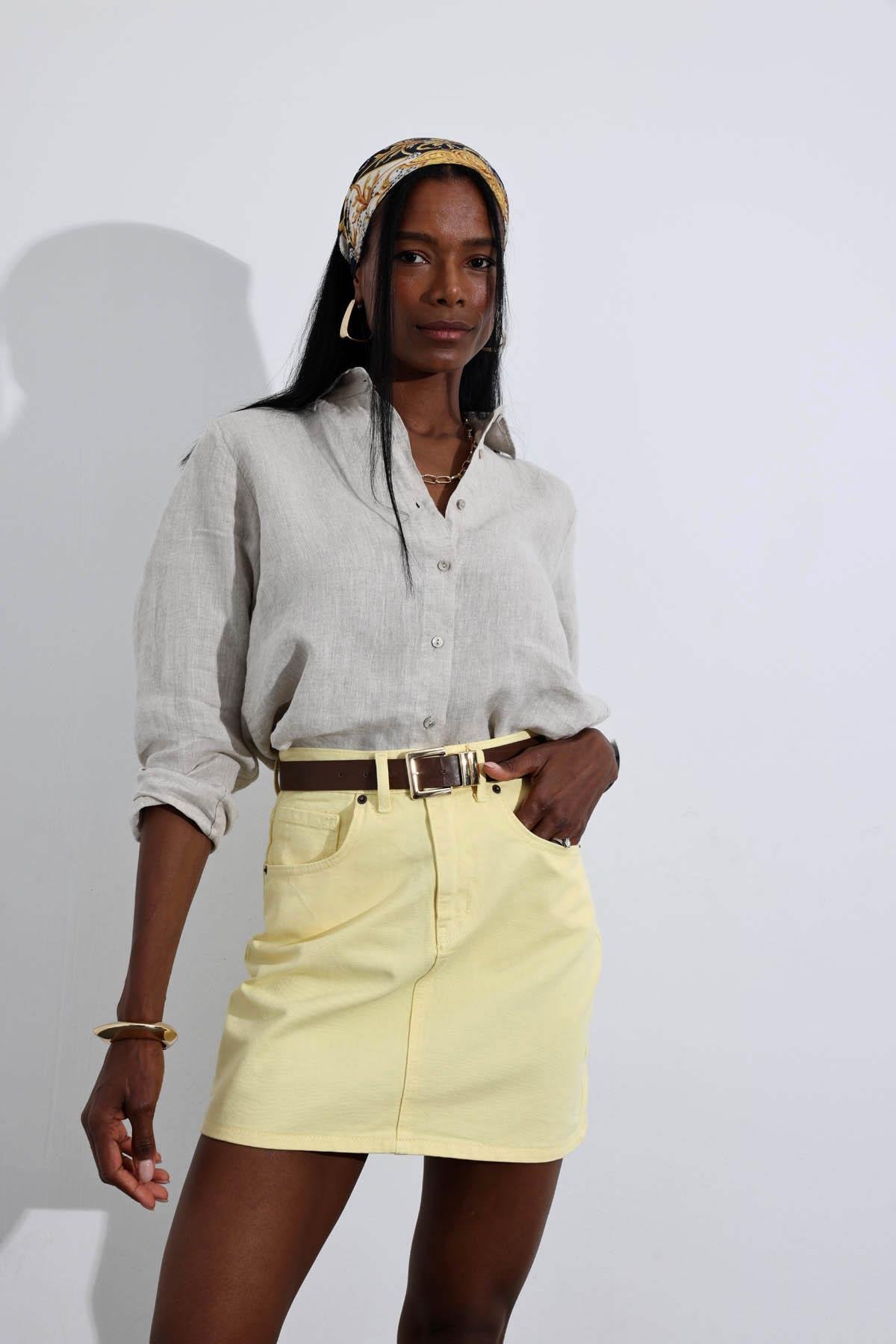 Sarı Mini Denim Etek 